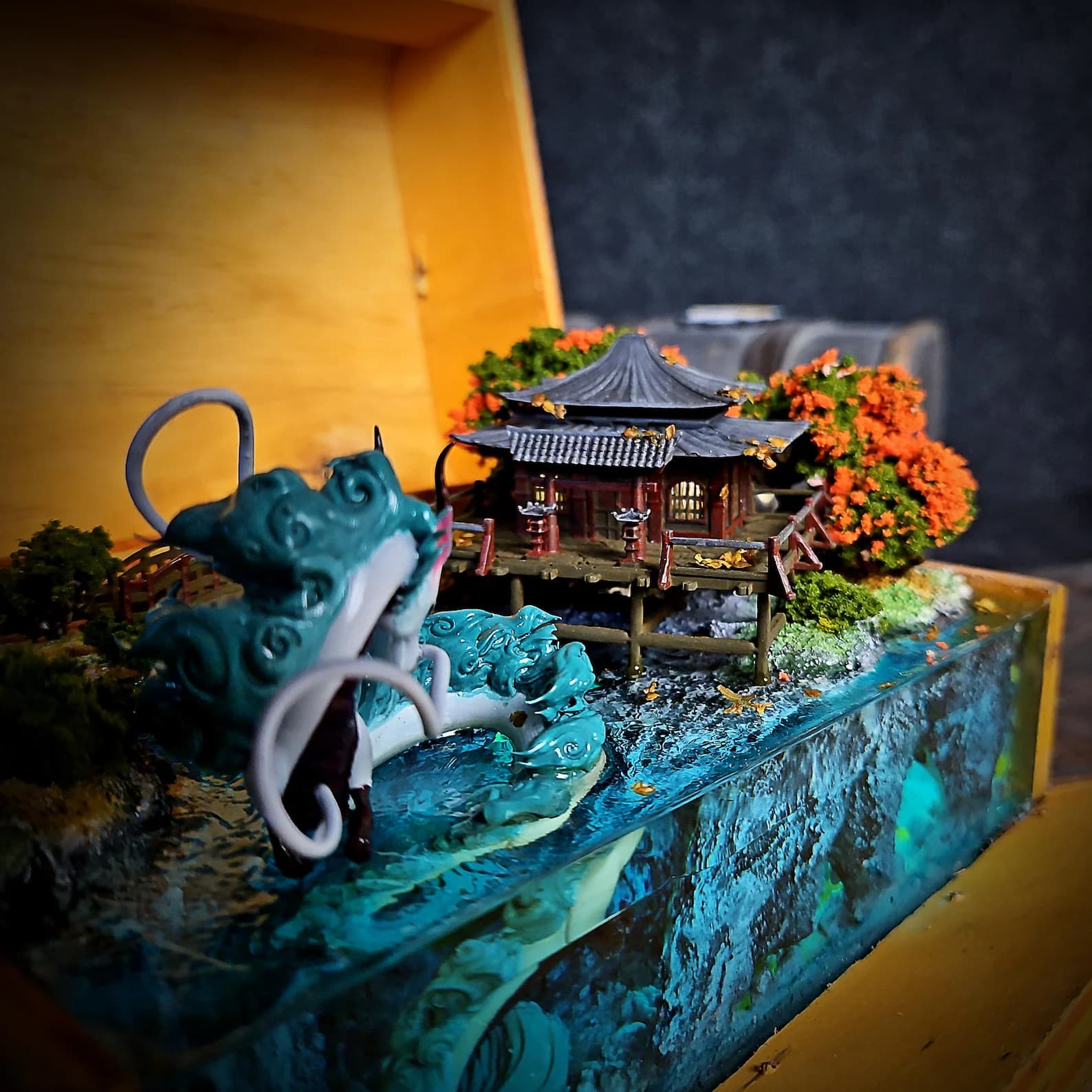 White dragon resin lamp box, anime resin lamp, anime artisan resin lamp box, handmade resin lamp box, gift for anime fan, kid night light. 5