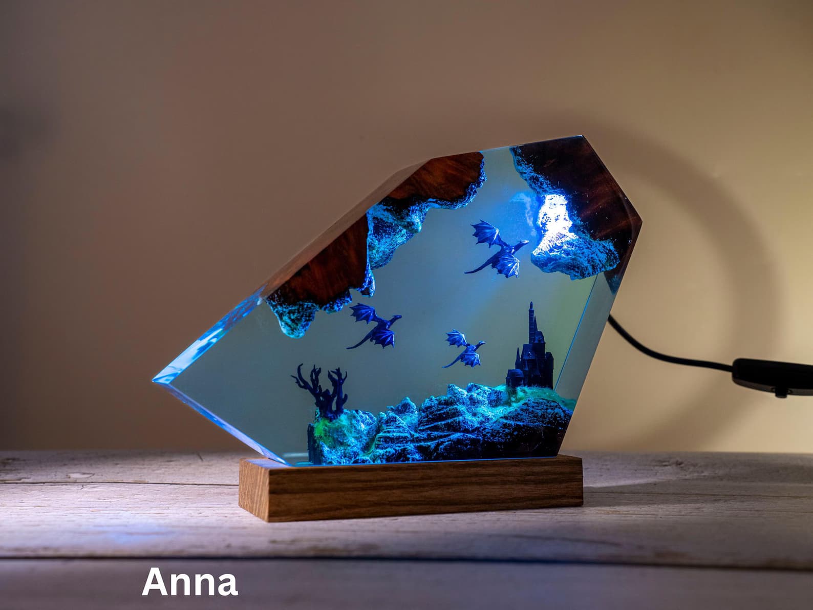 3D Dragon Table Lamp: Wood & Resin RGB LED Lamp 15