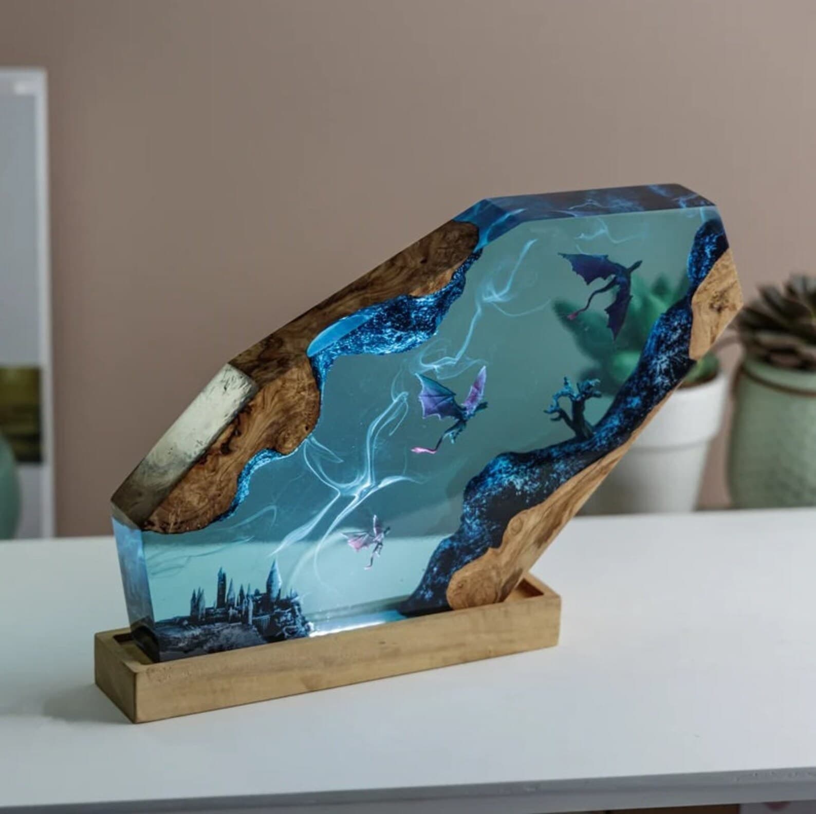 MAGIC WORLD resin lamp, Dragon Resin wood art lamp, Epoxy Resin Lamp, Resin night light, Personalized gift for home décor, Gift For Him 5