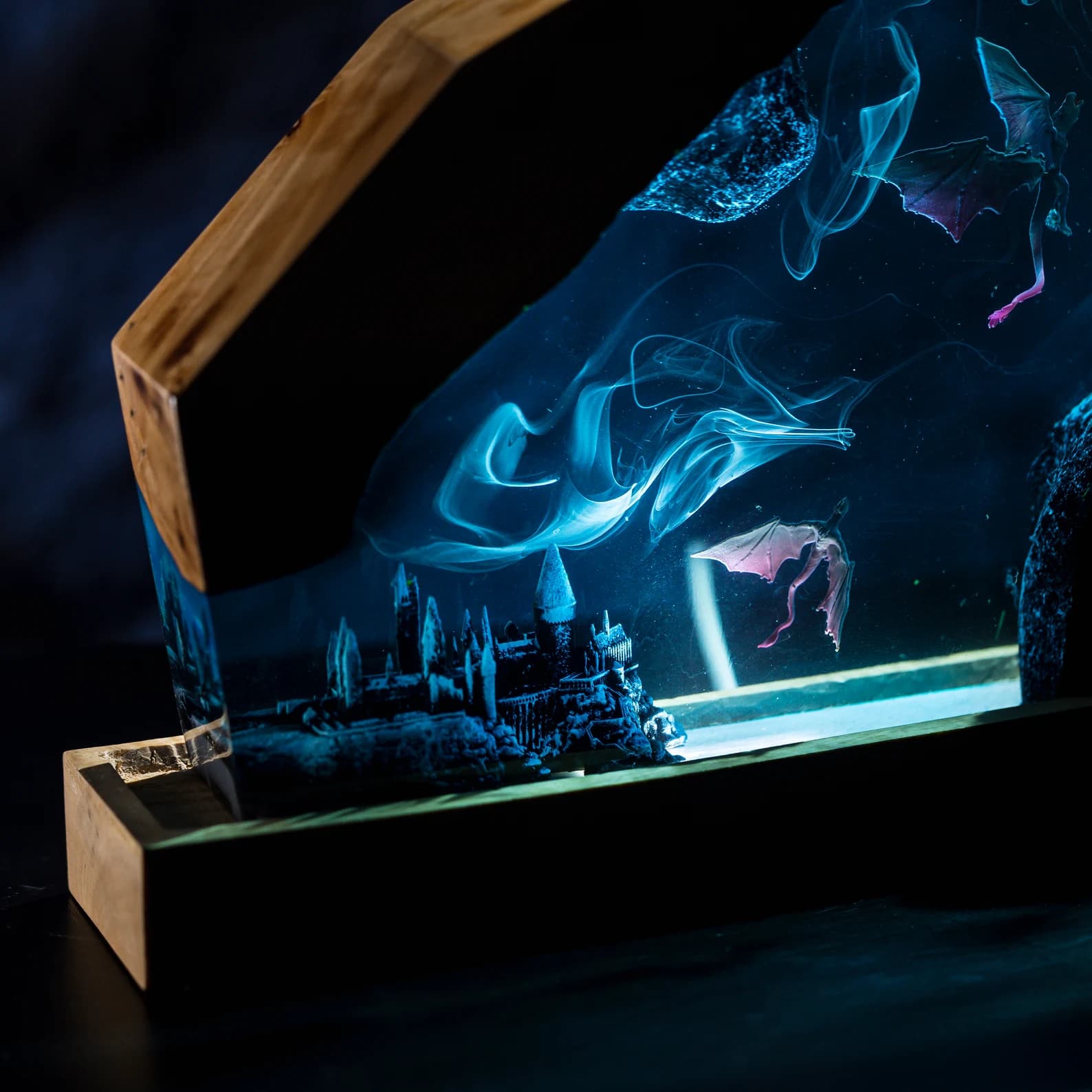 Lamp custom resin, Lamp Dragon resin epoxy,epoxy resin lamp,night light wood, custom resin lamp,blue resin lamp,christmas gift,handmade gift 4