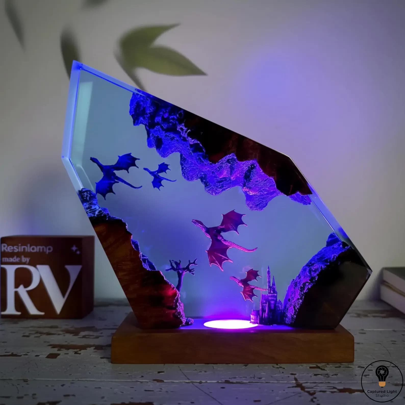 Resin Wooden Lamp With Dragon Scene Fantasy Epoxy Sculptural Light USB Powered Bedroom Decor Christmas Gift For Mythical Lovers And Niece 3