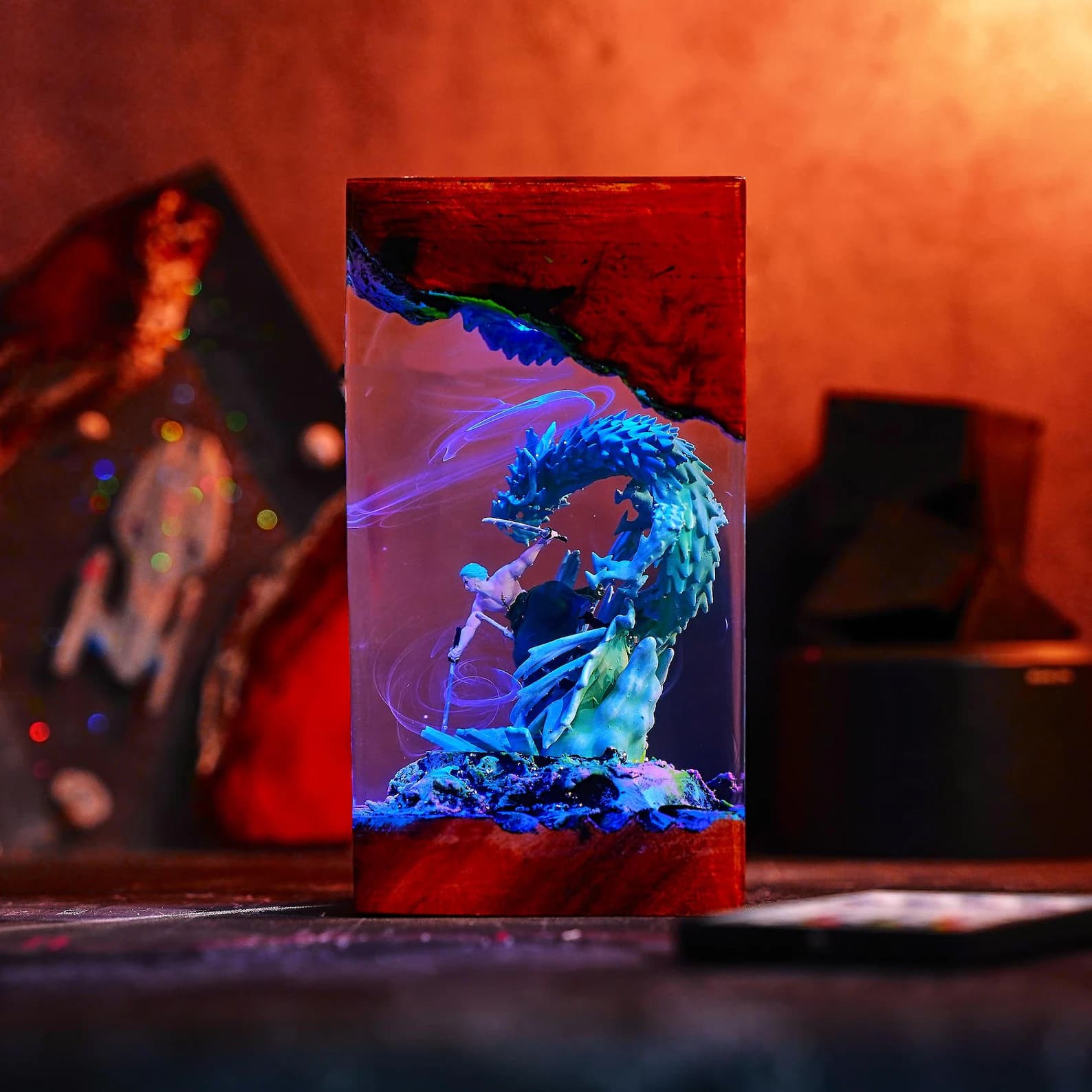 Custom 1 Pl/ece Lamp, Diorama night light, Dragon resin lamp, Swordsman Inspired, Gift For kid, Gamer Desk Decor, Christmas Gift for Him 7