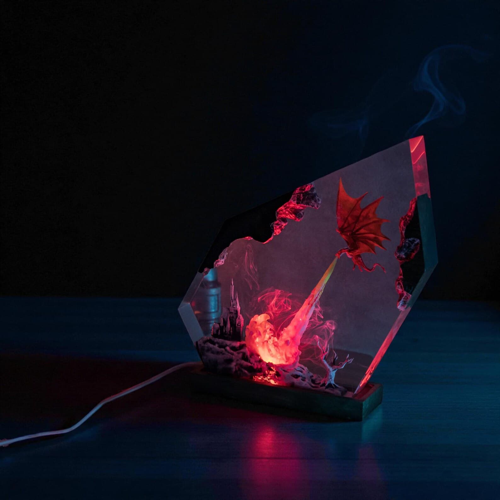 Fantasy Dragon Resin Lamp, Custom Epoxy Night Light, Wood & Epoxy Art Lamp 11