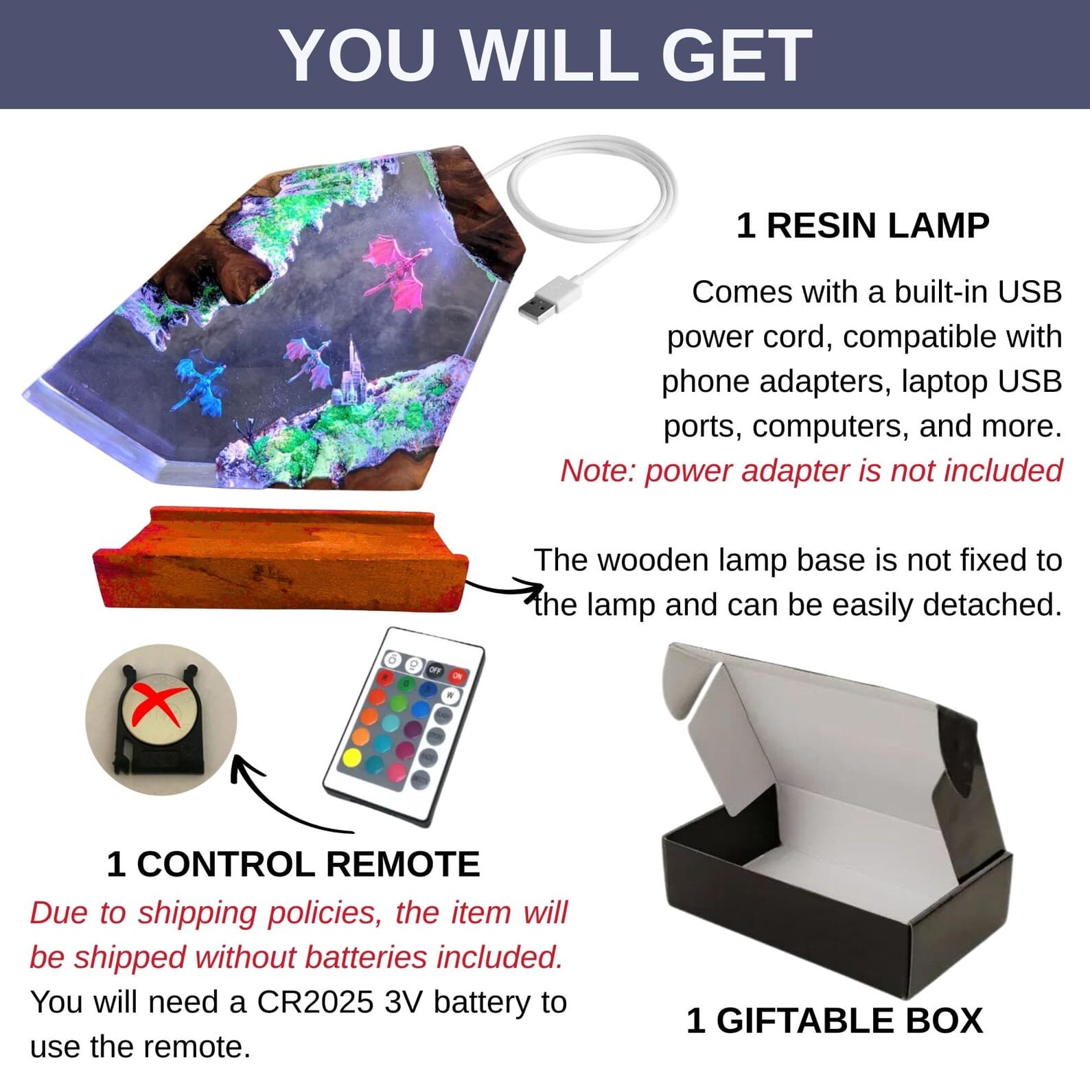 Handmade Dragon Resin Lamp – Fantasy Castle LED Night Light 7