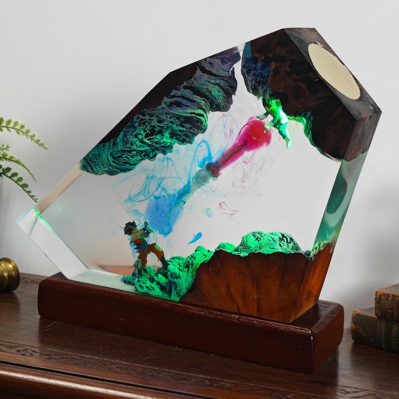Dragon Battle Resin Lamp, Epoxy Crystal LED Night Light, Fantasy Cave Decor Gift For Him, Magical Bedroom Desk Accessory, Holiday Gift 11