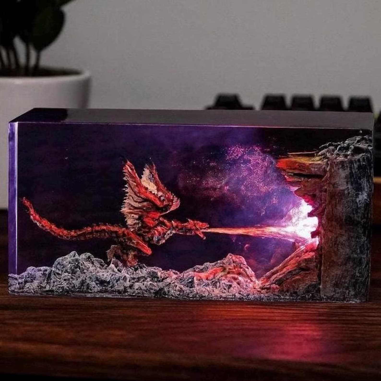 Fire Dragon Resin Lamp, Dragon Legend Diorama, Dragon figures, Best Dragon lamp unique night lamp, gifts for boyfriend, Dragon miniature 9