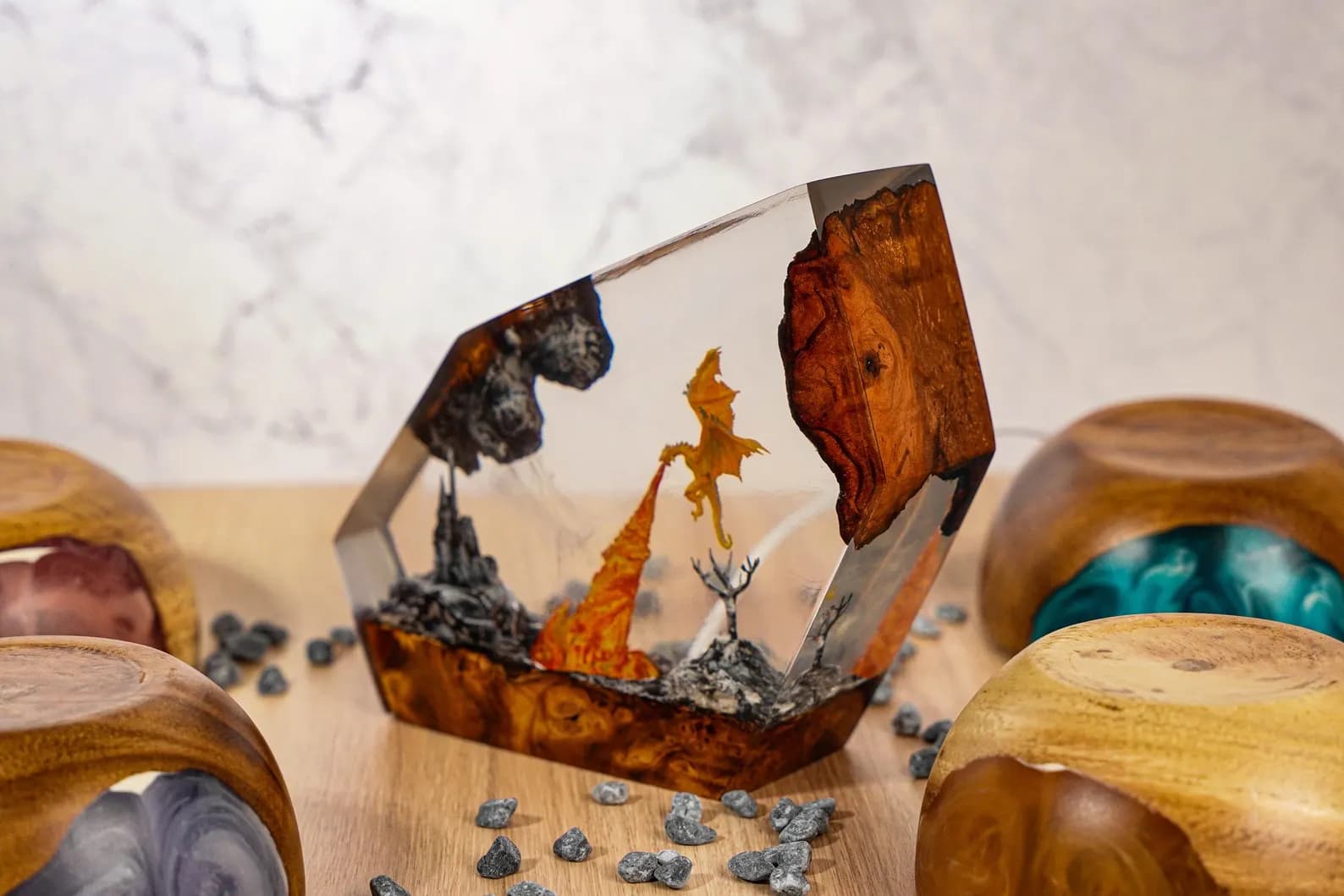 PREMIUM Fire Dragon Resin Lamp, Handmade Fantasy Diorama Light with LED Flames, Dragon Gift for RPG Fantasy Fans, Unique Xmas Gift For Kid 9