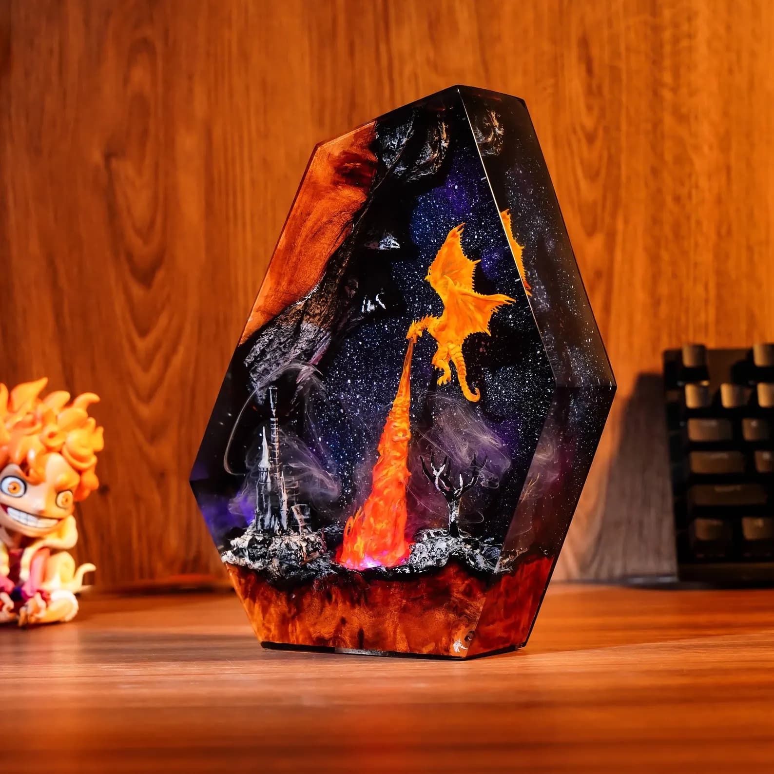 Fire Dragon Resin Lamp, Dragon Diorama Epoxy Lamp, Gothic Lamp, Dragon Night Light, Dragon Resin Desk Lamp, Gaming Decor christmas gift 1