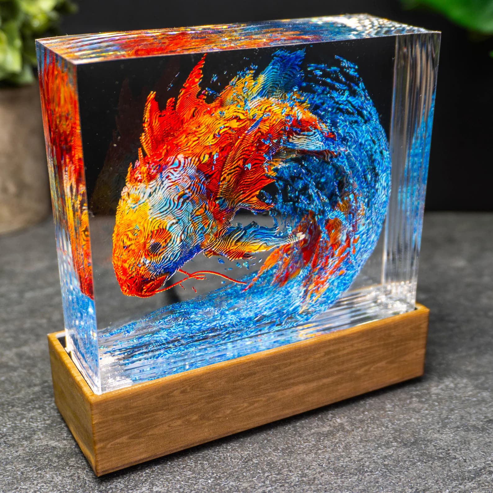 Koi Dragon Resin Lamp | Vibrant Water Wave Sculpture 7