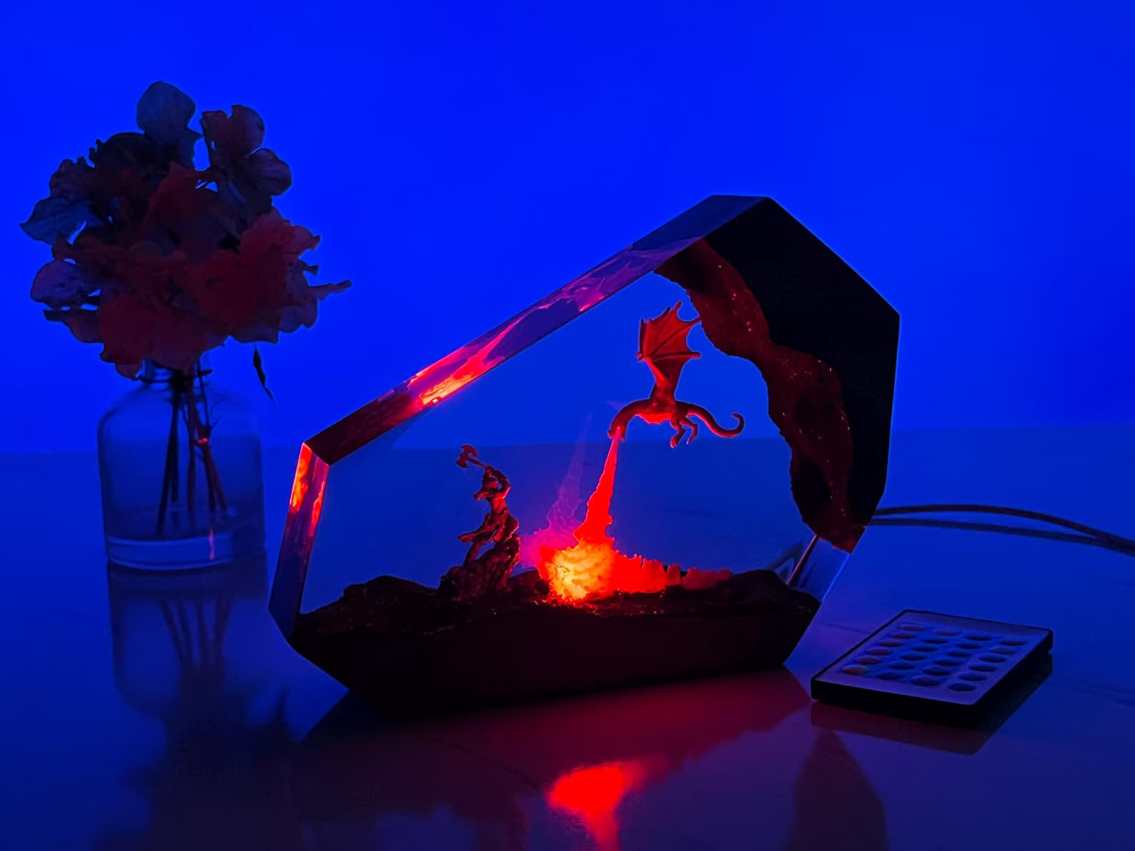 Christmas Gift for Him or Gamer - Fire Dragon vs Viking Resin Wood Light 11