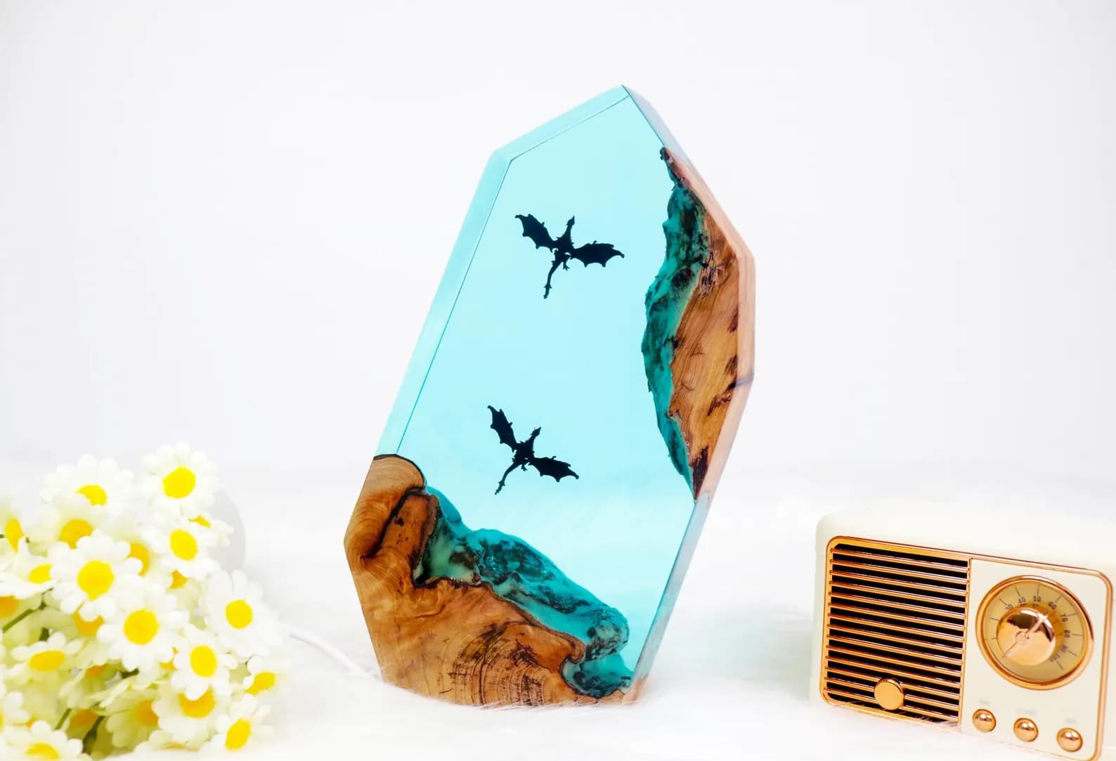 Scuba Fire Dargon Ice Dragon Epoxy Resin Night Light,Handmade Wood Resin Table Lamp,Personalized Resin Lamp, Birthday Gifts,Custom Gifts 7