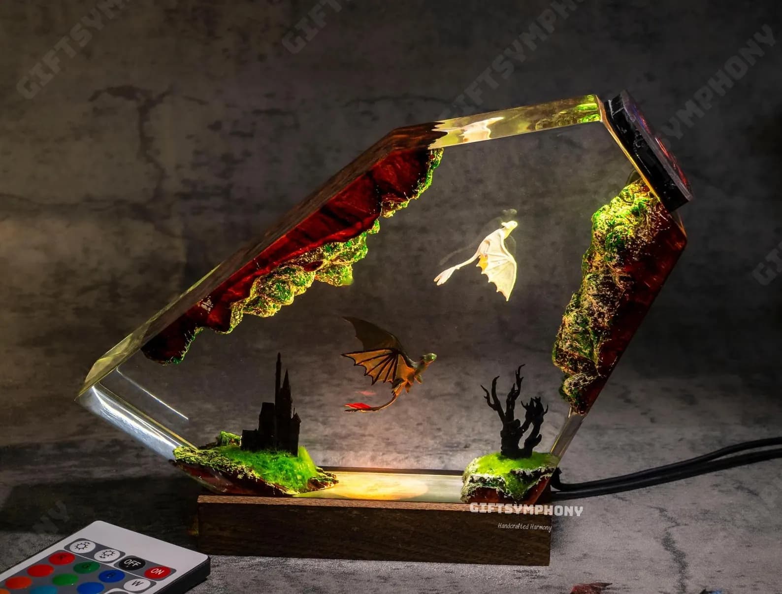 Fire Dragon and Ice Dragon Resin Lamp, Dragon lamp for home decor, Ancient Red Dragon, resin christmas decoration 6