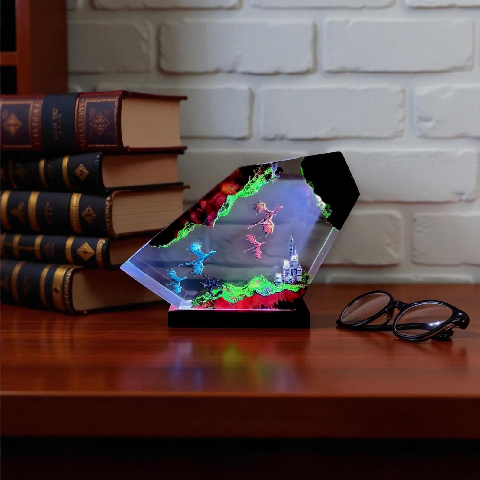 Fire & Ice Dragon Resin Lamp | Fantasy Night Light | 3D Diorama Lamp, Dragon Home Decor, Unique Gift for Him or Her 5