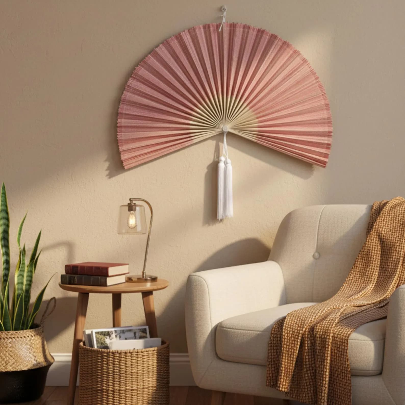 Light Pink Bamboo Wall Hanging Fan 9