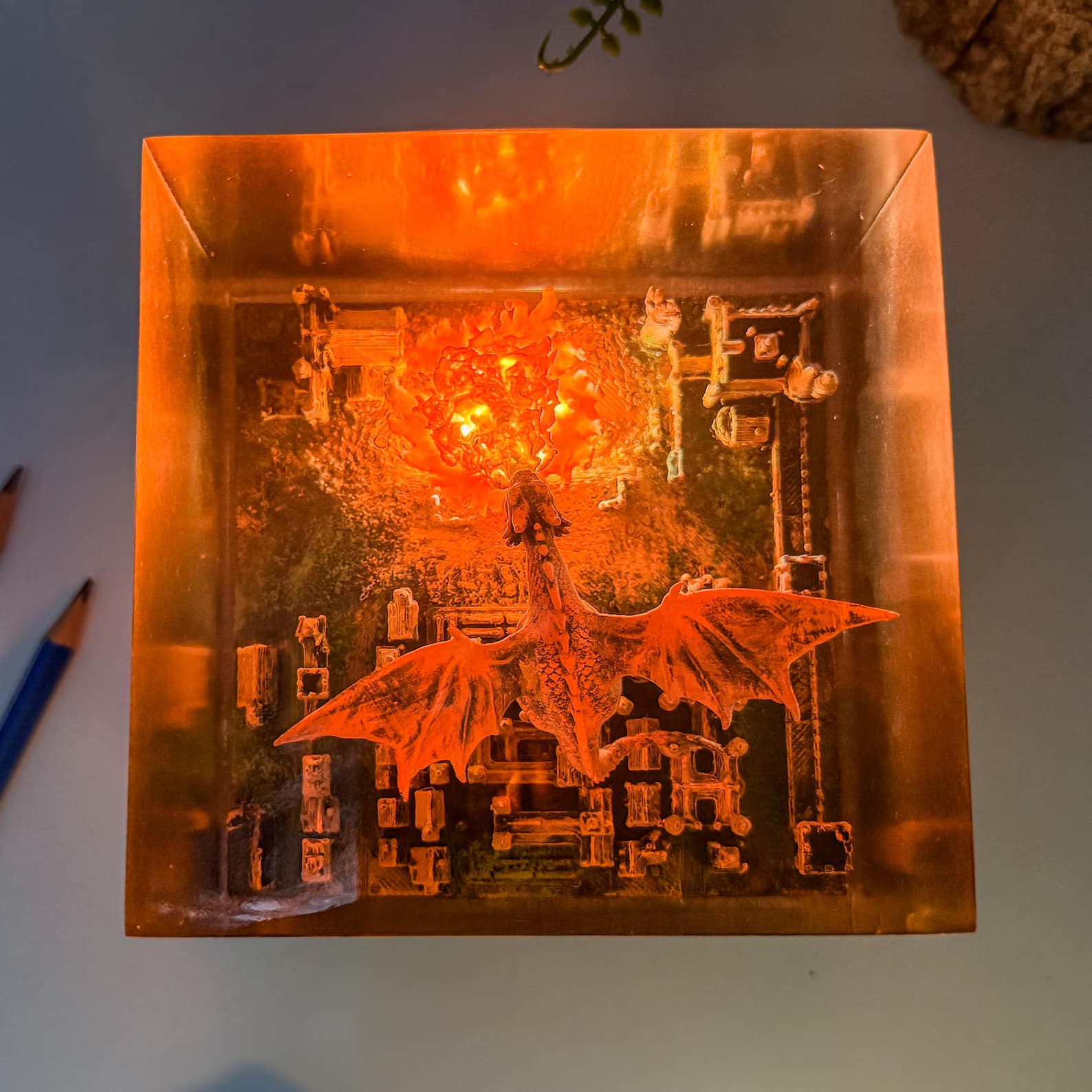 Dragon resin epoxy lamp, 3D Fire breath dragon epoxy night light, handmade table lamp, home decor, Gift for him, father, unique gift. 9