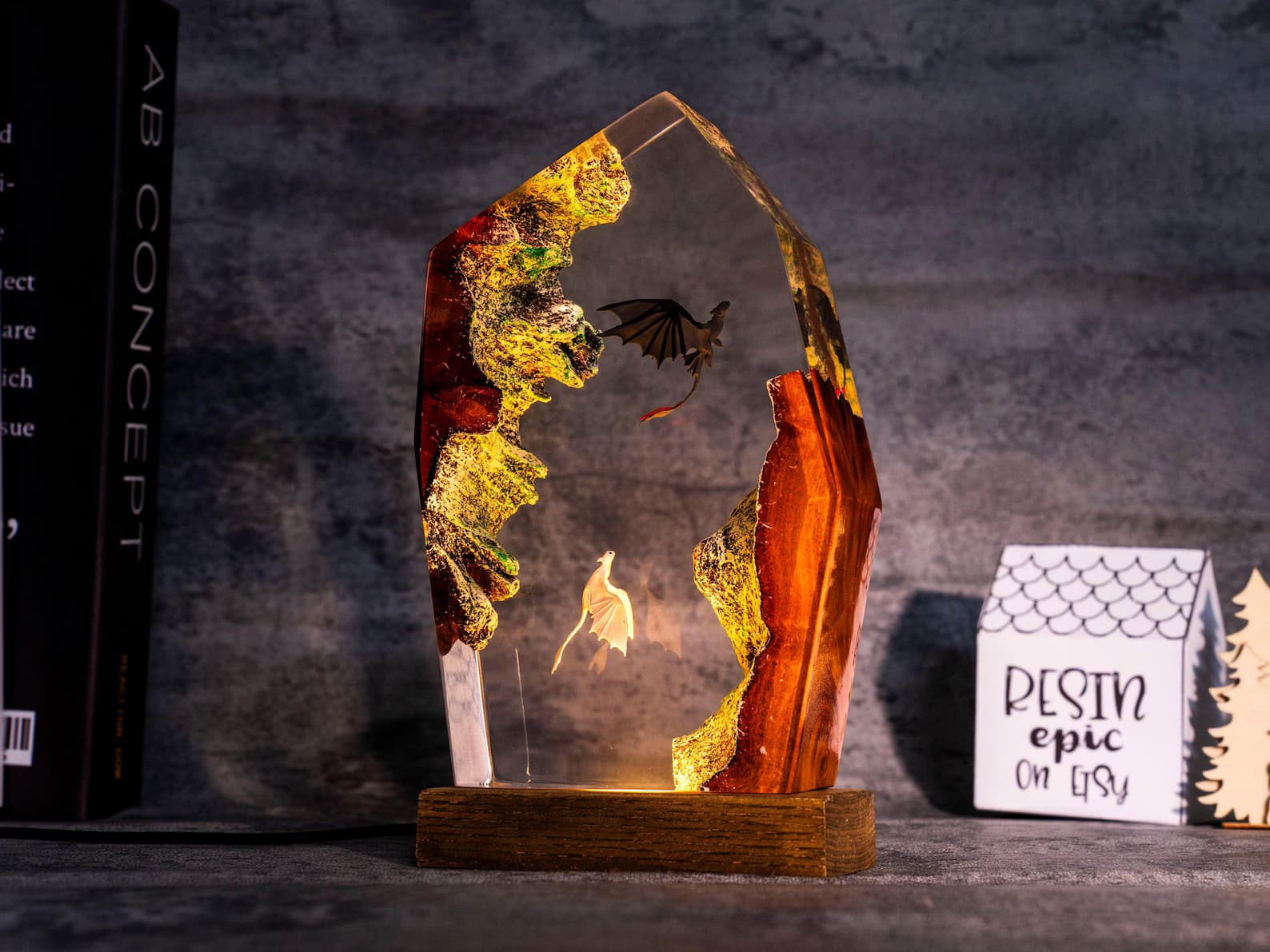 T00thless and Light fury resin Night Lights, Handmade Fantasy Gift for Couples, christmas decor 3