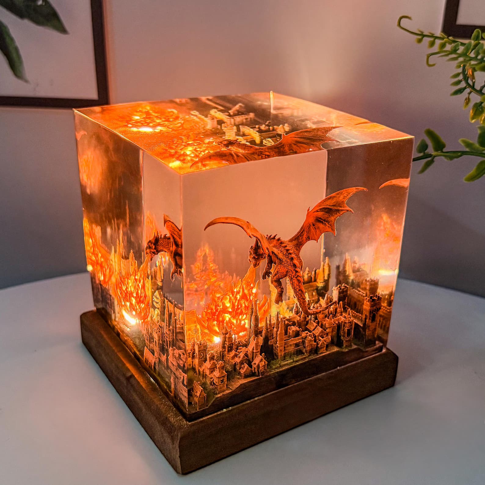 Dragon resin epoxy lamp, 3D Fire breath dragon epoxy night light, handmade table lamp, home decor, Gift for him, father, unique gift. 8
