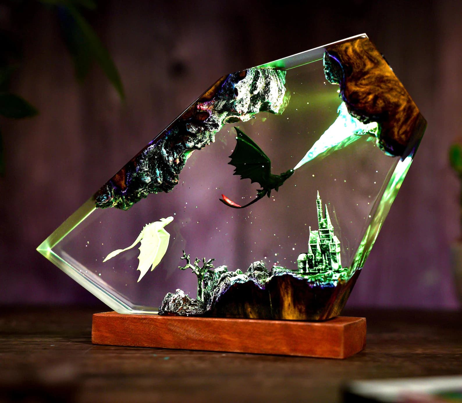 Handmade Fury dragon couple lamp, Fangless dragon Epoxy Resin Lamp, HTTYD Gift, Unique Gift, resin art, Housewarming Gifts Bedroom lamp 3