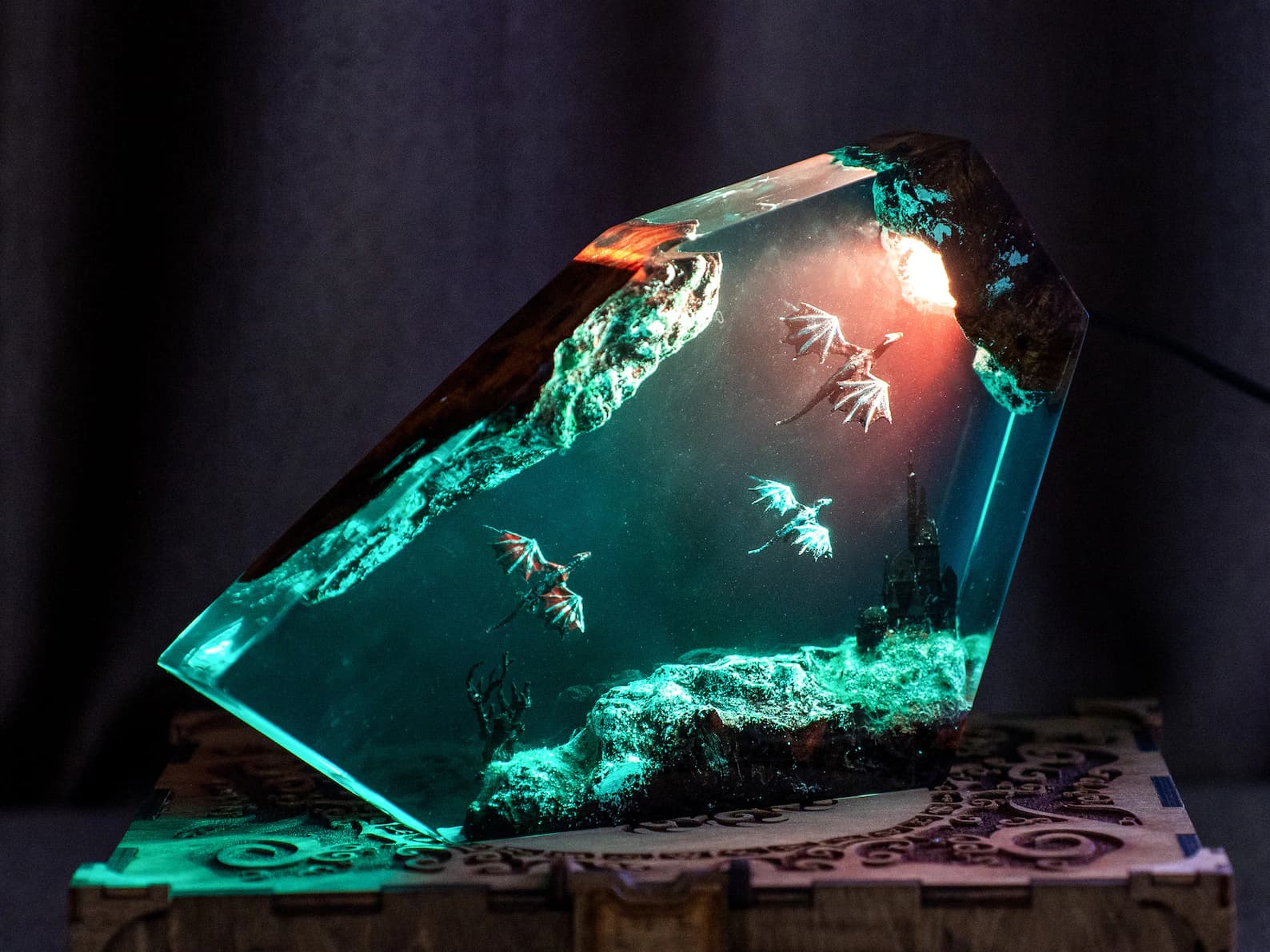 Fire and Ice Dragons Resin Lamp – Handcrafted Night Light, Fantasy Duo Dragon Gift, Custom Room Decor 1