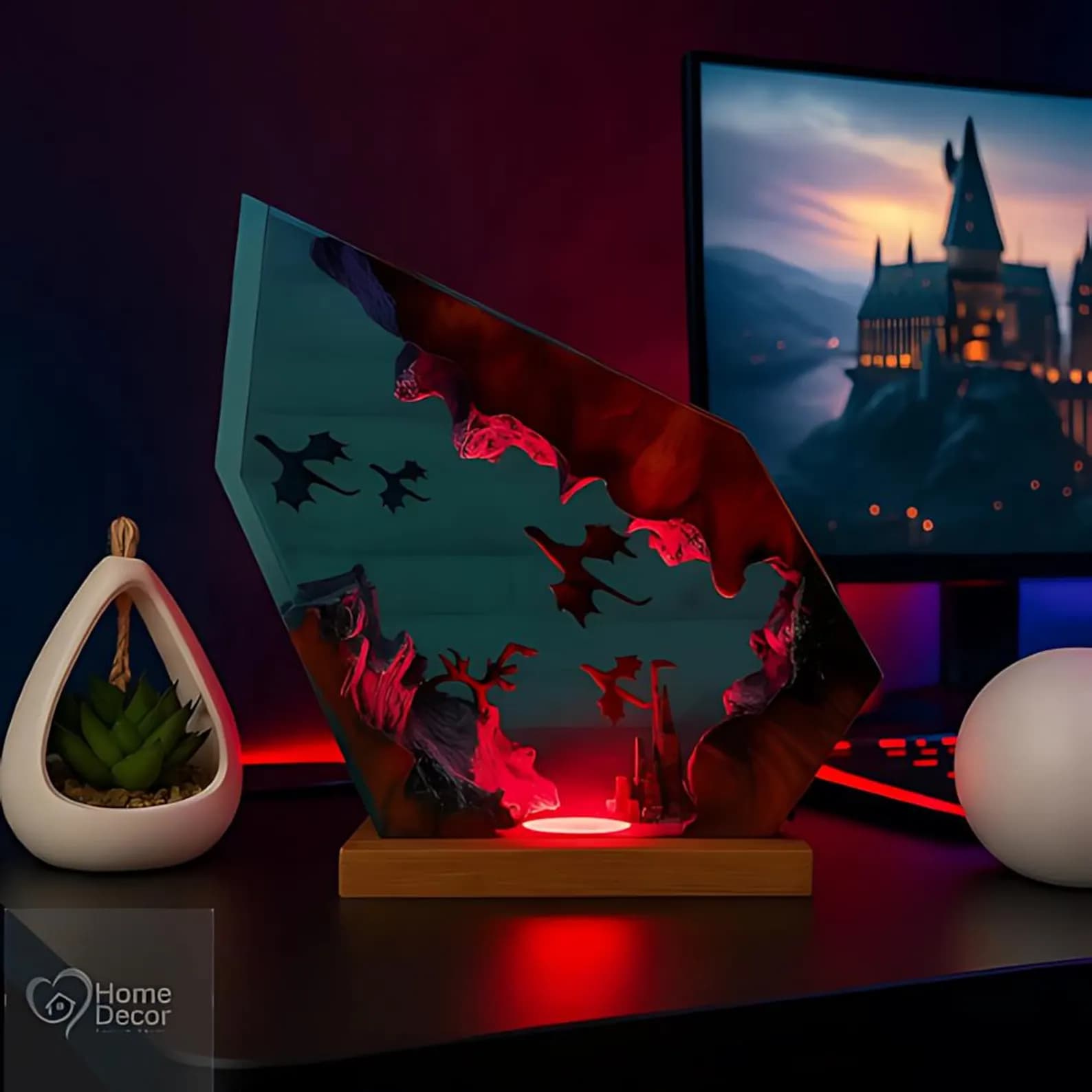 Fire & Ice Dragon Resin Lamp | 3D Fantasy Gamer Room Decor 10