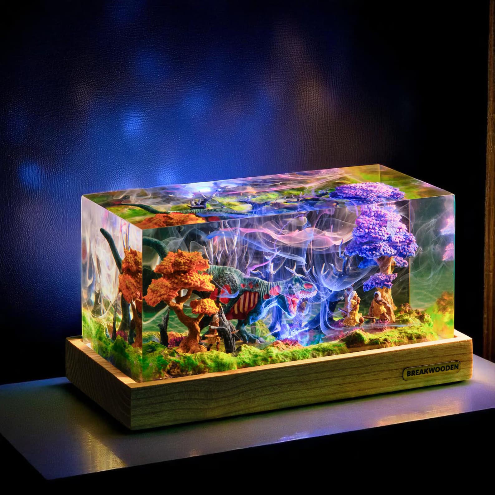 Fantasy Dinosaur Diorama LED Light, Resin Terrarium Night Lamp, Dragon Jungle Scene, DnD Decor, Geek Gift, Unique Handmade Light 7