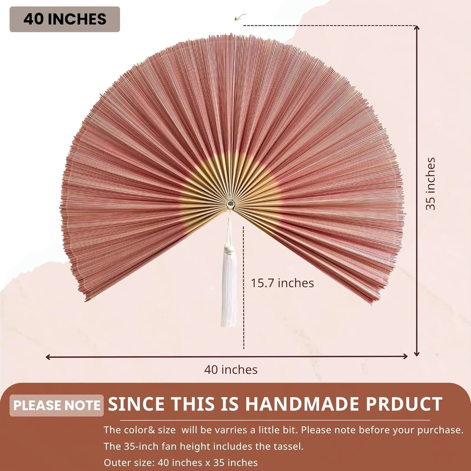 Light Pink Bamboo Wall Hanging Fan 13