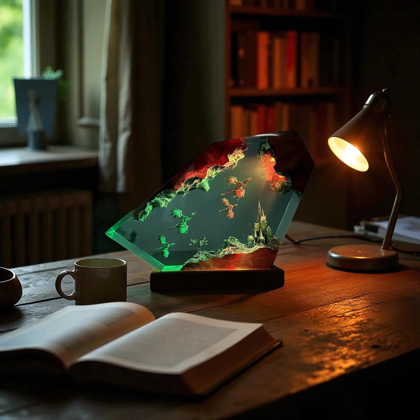 Fire & Ice Dragon Resin Lamp | Fantasy Night Light | 3D Diorama Lamp, Dragon Home Decor, Unique Gift for Him or Her 3