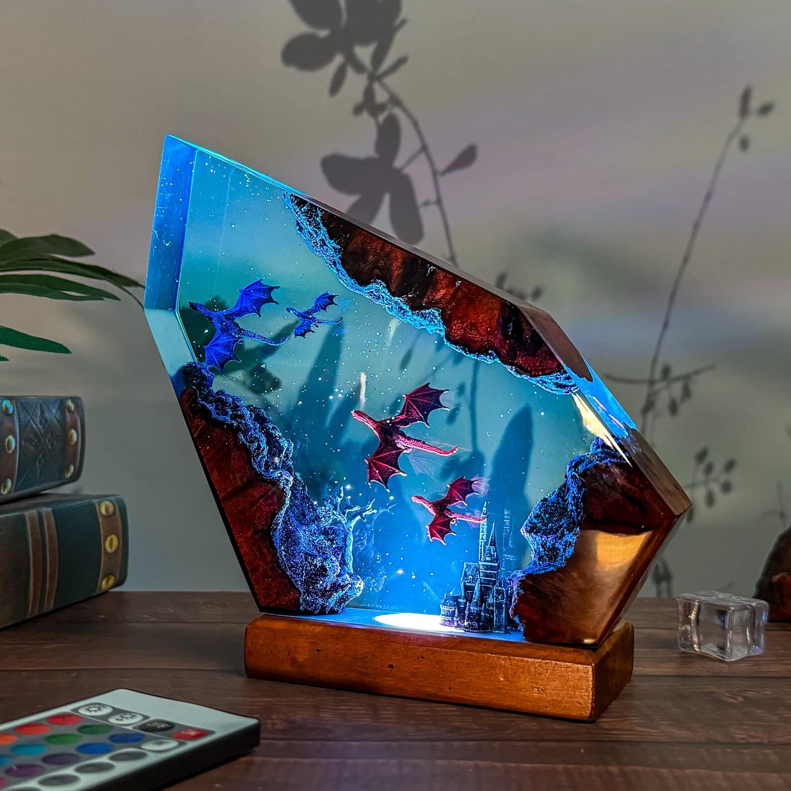 Handmade Fire & Ice Dragon Lamp : 3D Resin Wood Decor , Fantasy LED Light Gift 5