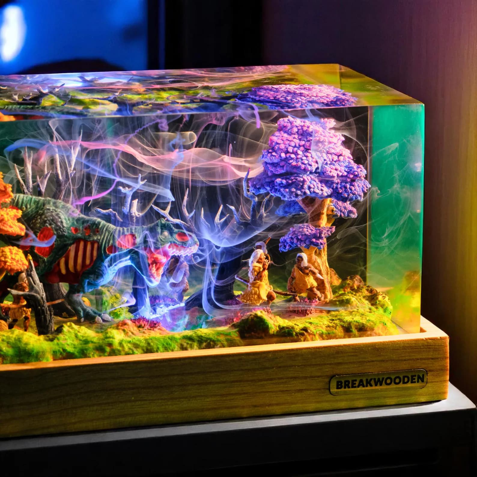 Fantasy Dinosaur Diorama LED Light, Resin Terrarium Night Lamp, Dragon Jungle Scene, DnD Decor, Geek Gift, Unique Handmade Light 5