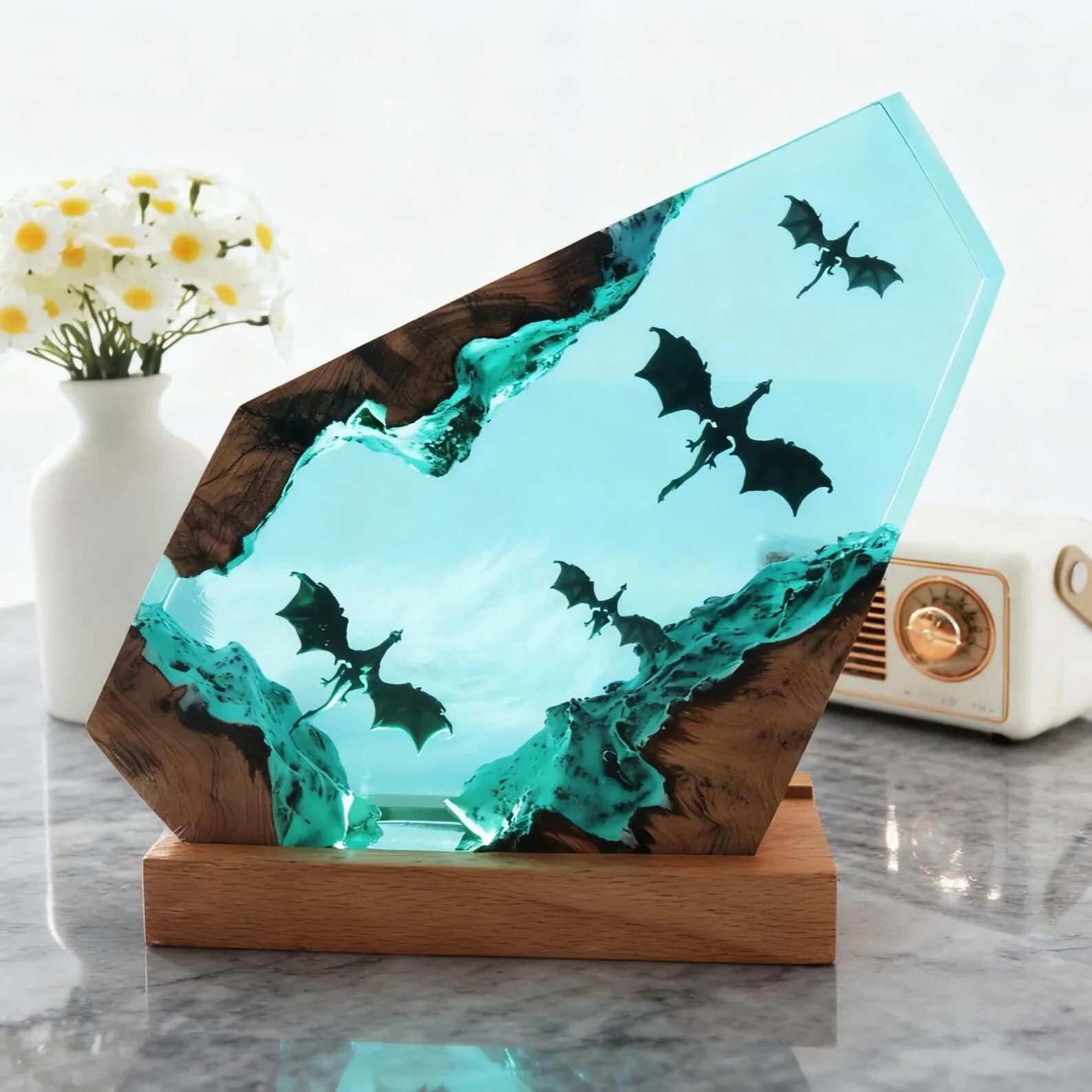 Fire Dargon Ice Dragon Epoxy Resin Night Light,Handmade Wood Resin Table Lamp,Personalized Resin Lamp, Birthday Gifts,Christmas Custom Gifts 10