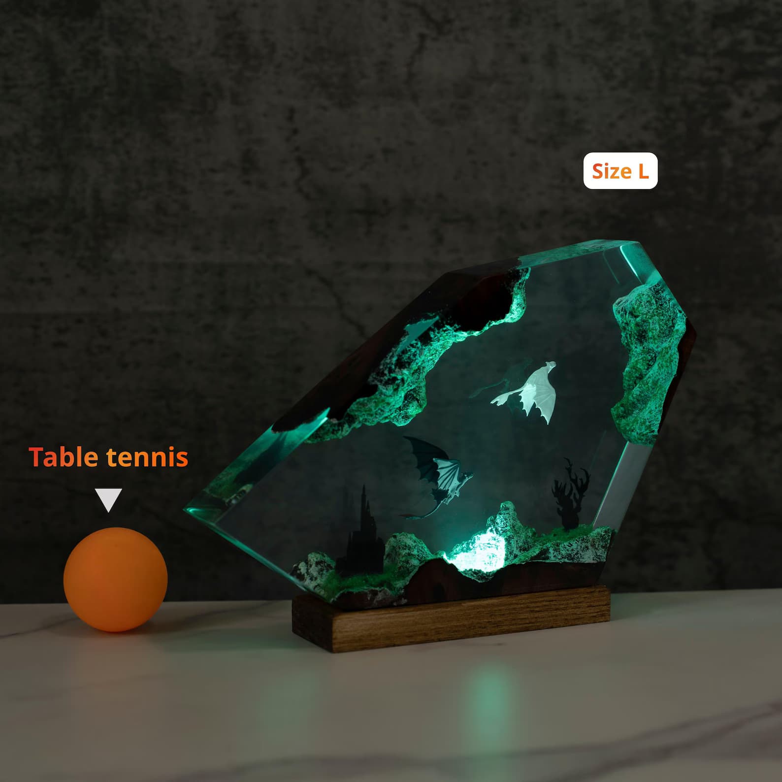 Handmade Dragon Diorama Lamp – LED Color-Changing Night Light with Wood Base – Crystal-Shard Sculpture Decor 8