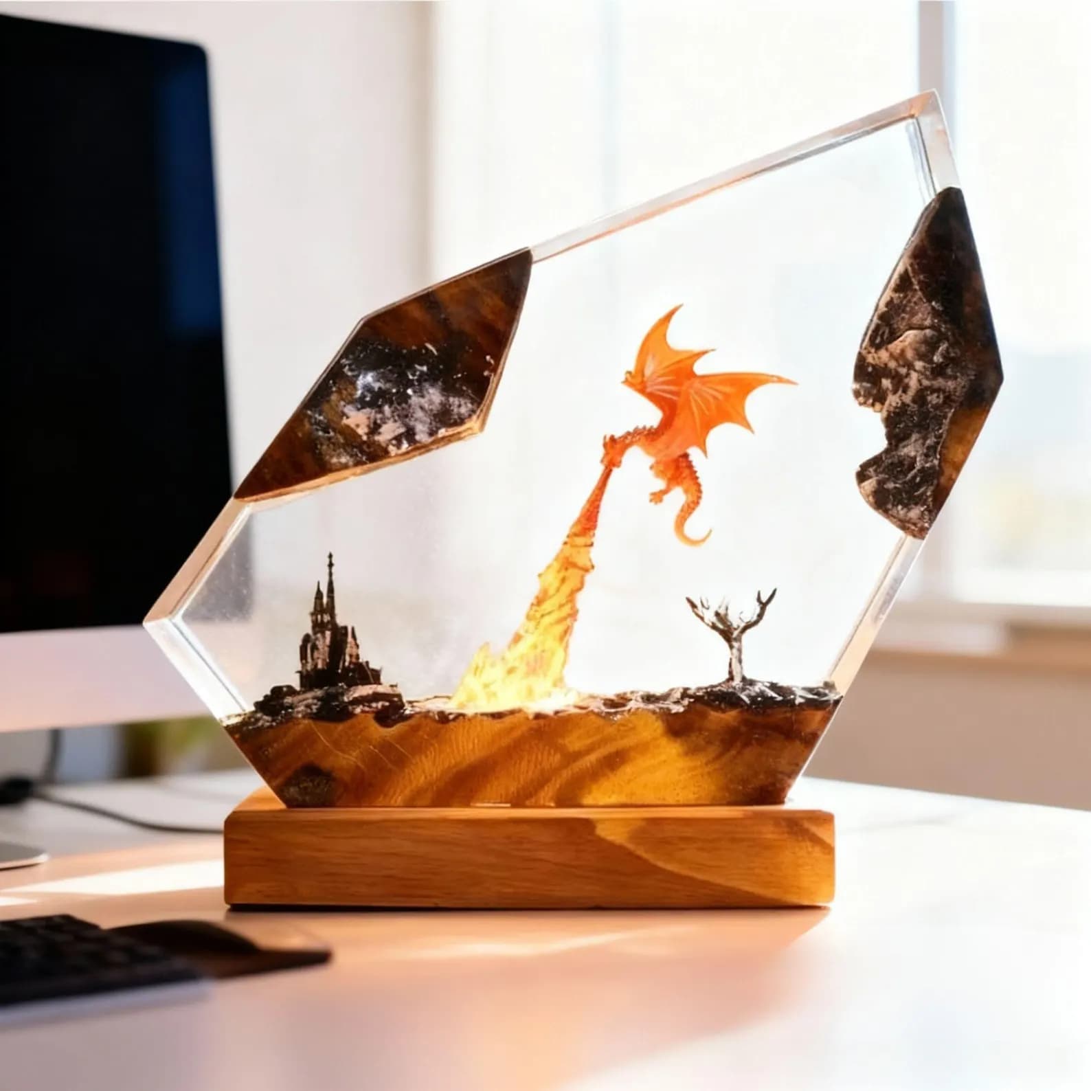 Handmade Fire Dragon Resin Lamp â LED Fantasy Table Decor