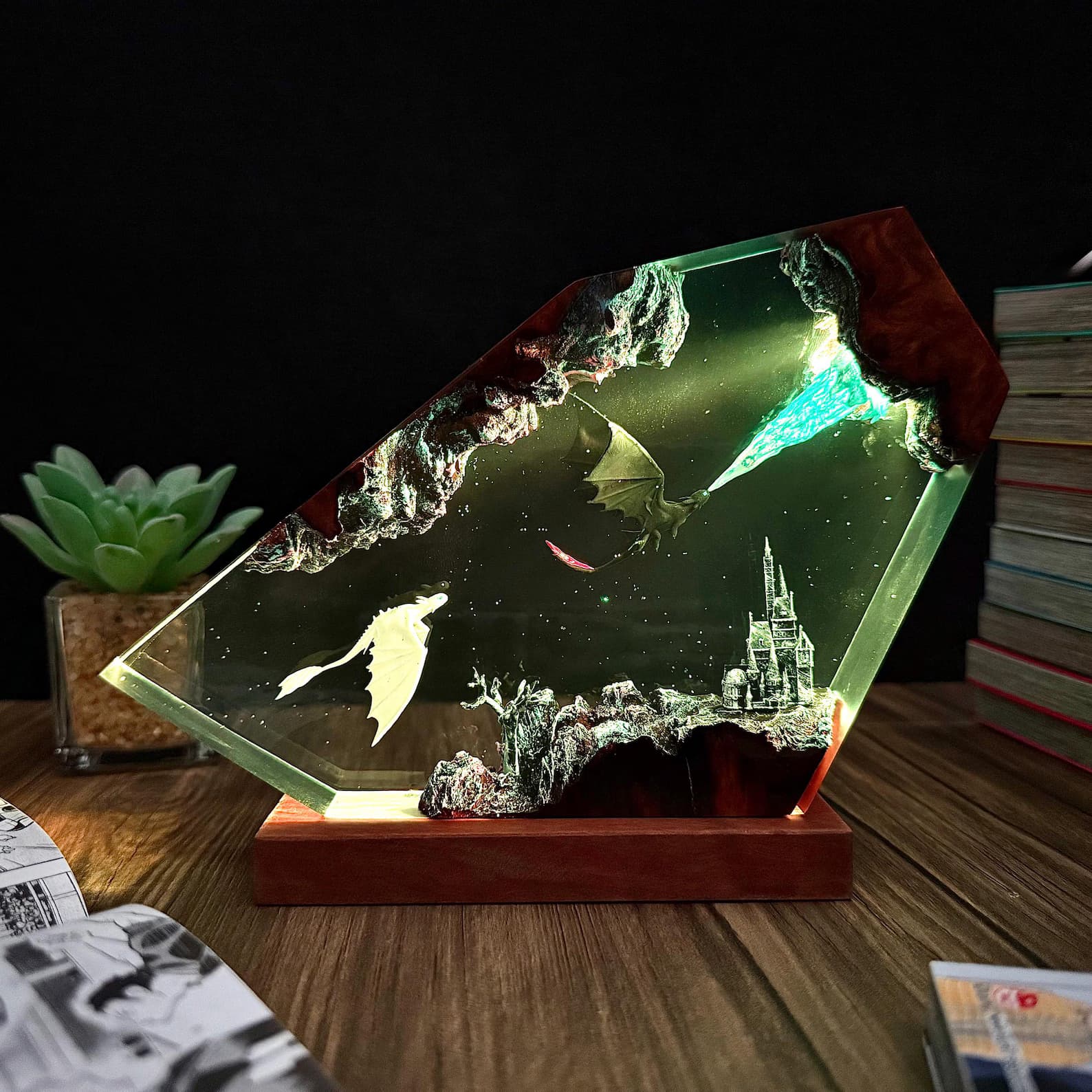 Tooth.less Dragon Resin Lamp, Fantasy Castle LED Night Light, Handmade Home Decor, Unique Gift, resin art, Housewarming Gifts Bedroom lamp 9