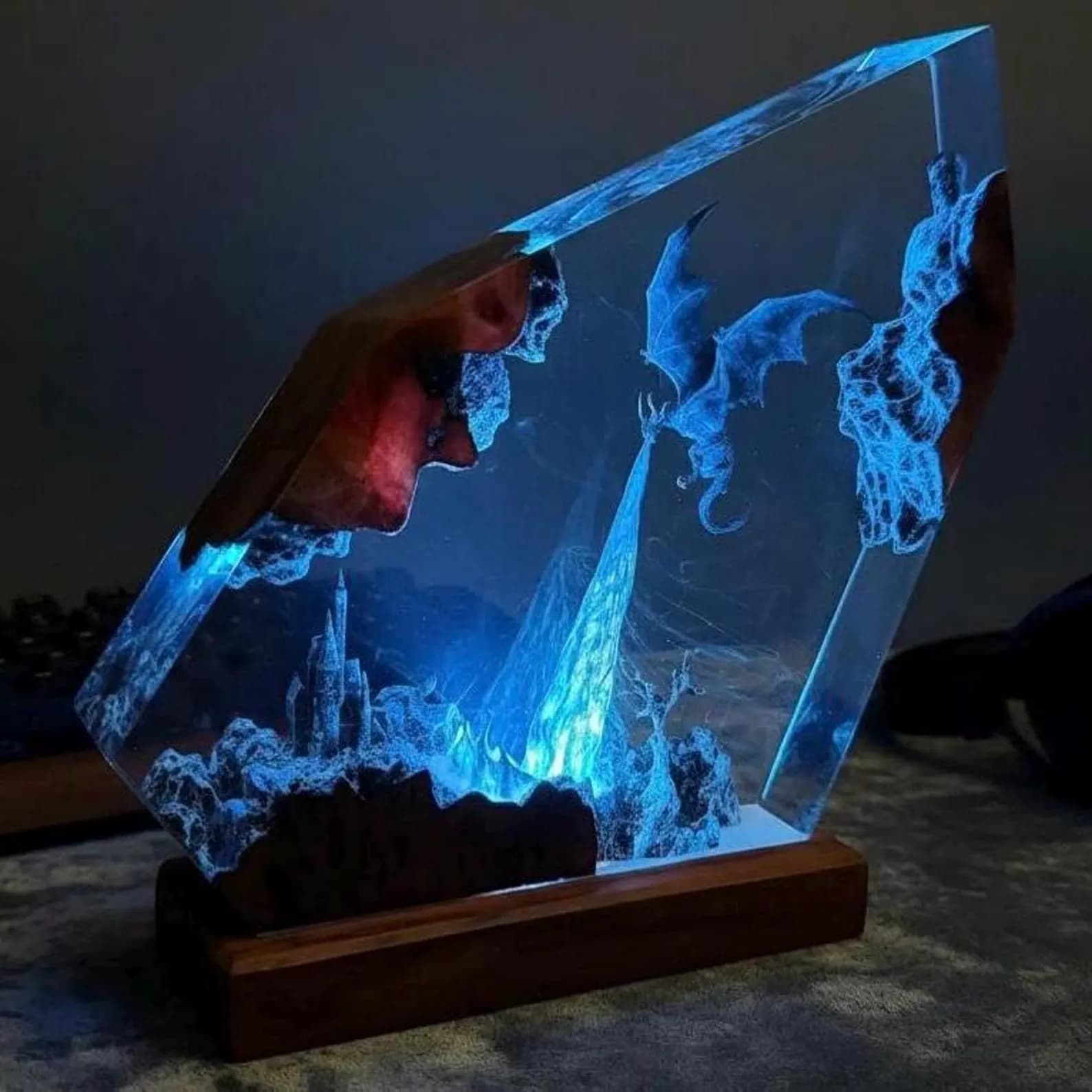 Diorama Ice-Dragon Resin Lamp,Handmade Fantasy Night Light, Dragon Statue, Halloween gift, Gift For him, Birthday Gift Idea, Gaming Decor 1