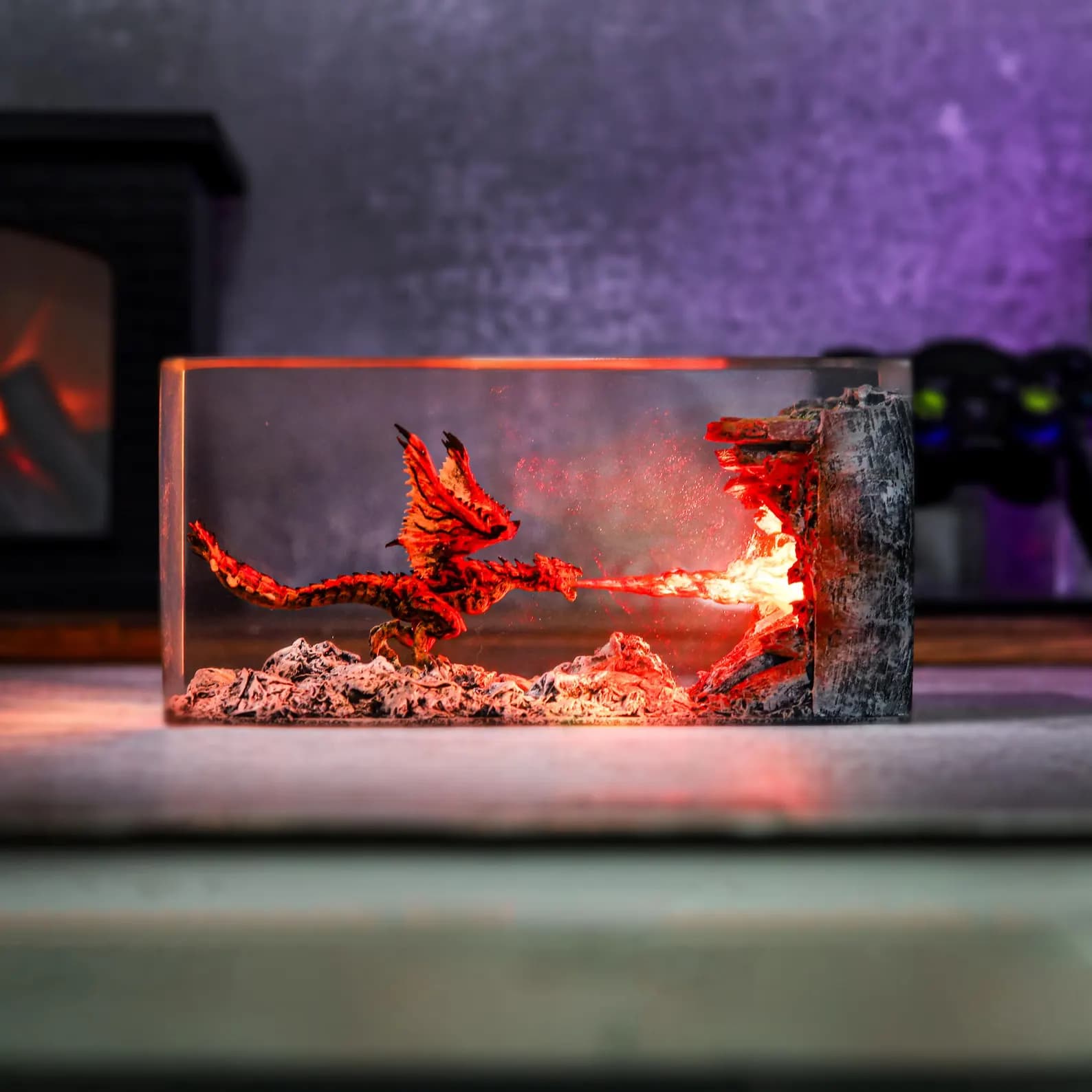 Fire Dragon Resin Lamp, Dragon Legend Diorama, Dragon figures, Dragon lamp unique night lamp, gifts for boyfriend, Dragon miniature 6