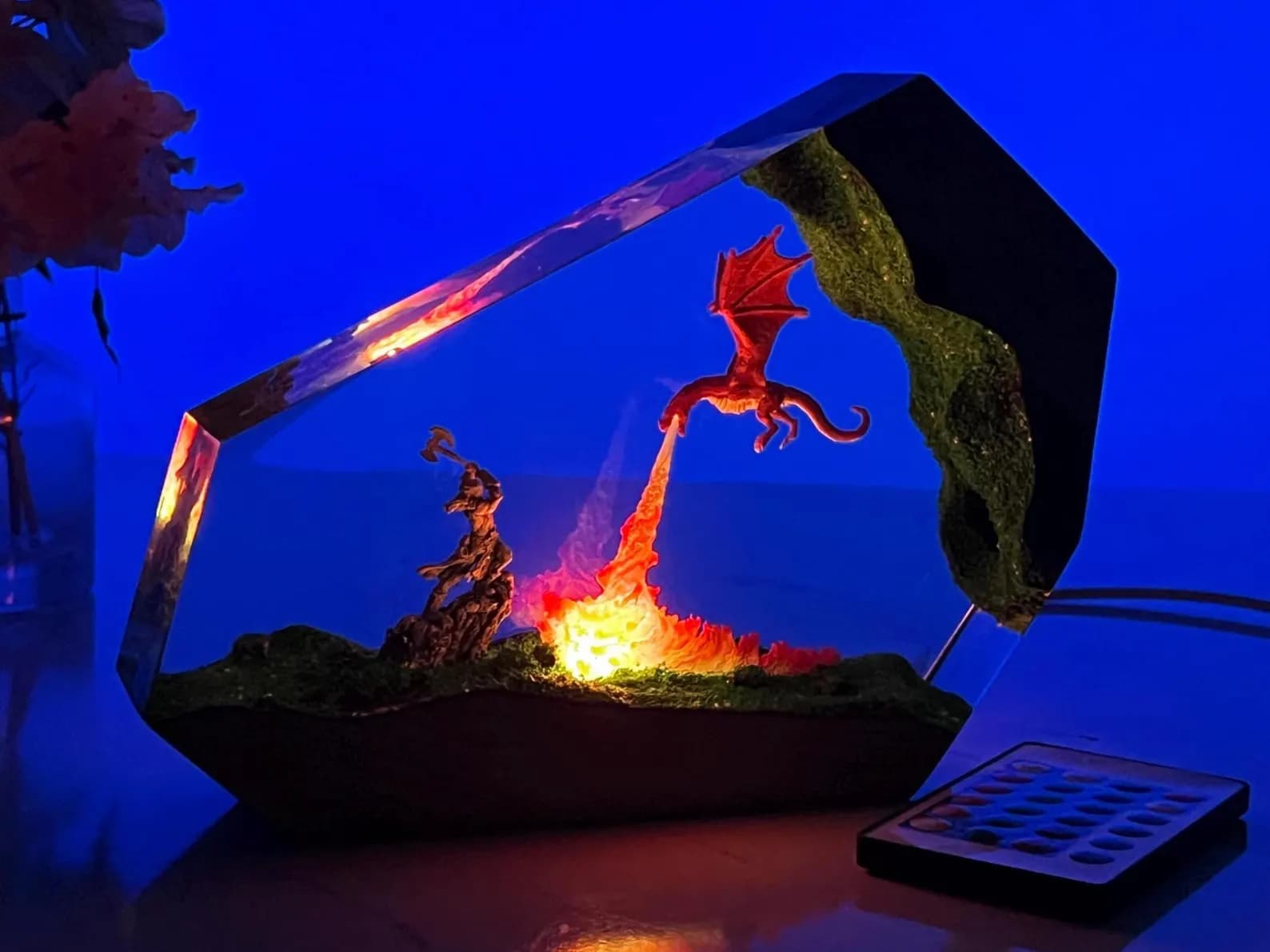 Christmas Gift for Him or Gamer - Fire Dragon vs Viking Resin Wood Light 1