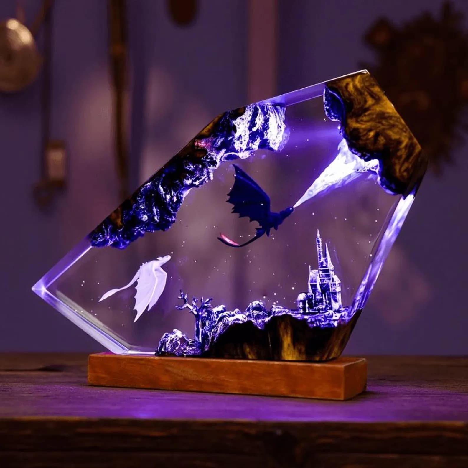 Handmade Resin Night Light: Toothless Night Fury Light Fury Anime Dragon Epoxy Lamp 3