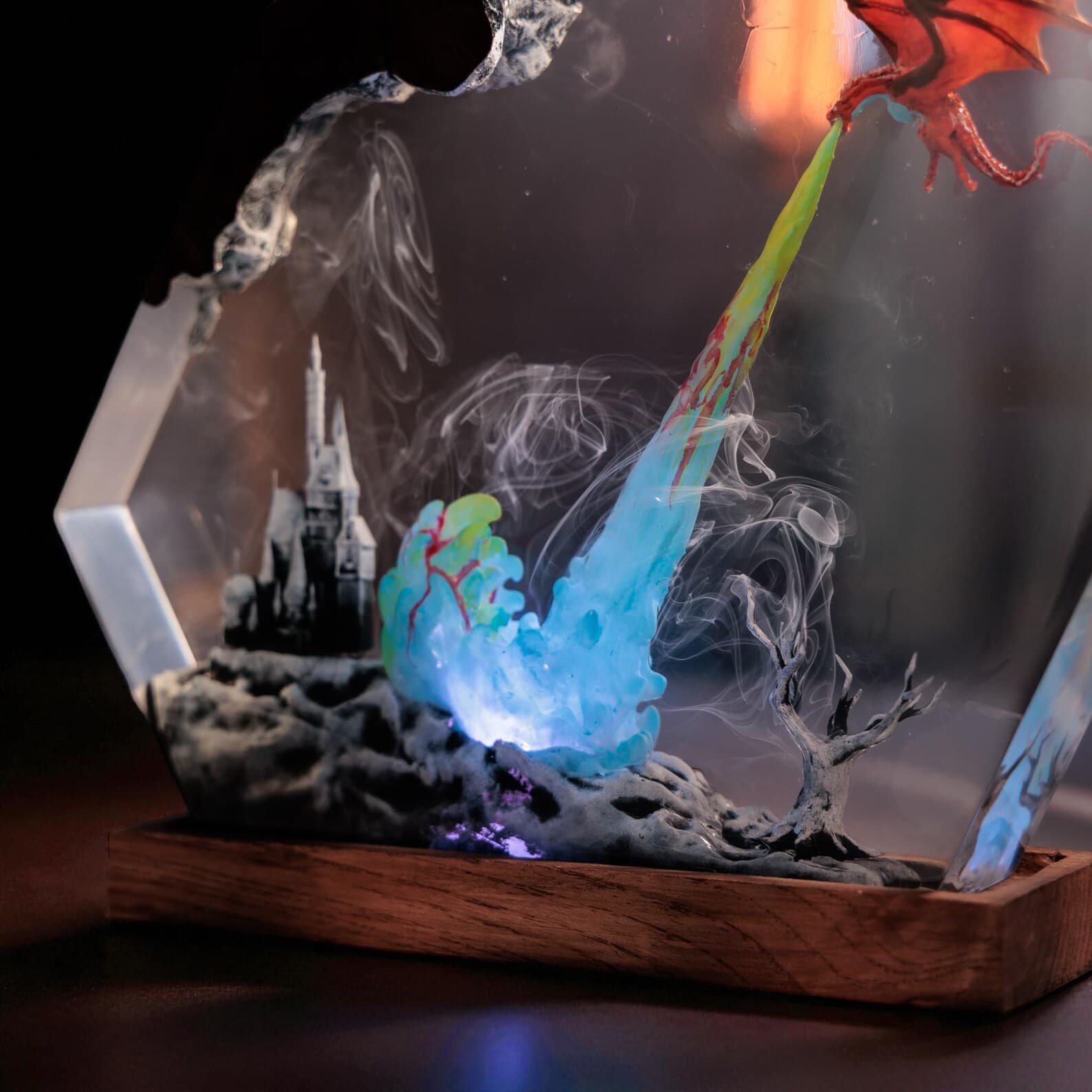 Fantasy Dragon Resin Lamp, Custom Epoxy Night Light, Wood & Epoxy Art Lamp 6