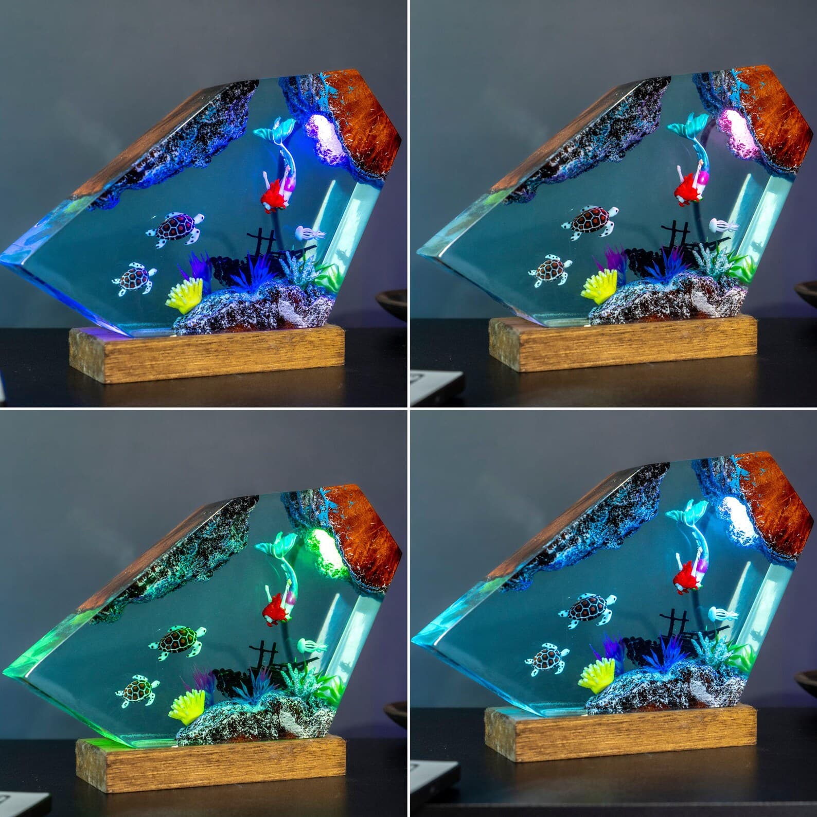 Mermaid Resin Lamp with Sea Turtles and Coral, Ocean Night Light Acrylic Art, Handmade Underwater Decor Gift for Kids and Ocean Lovers 4