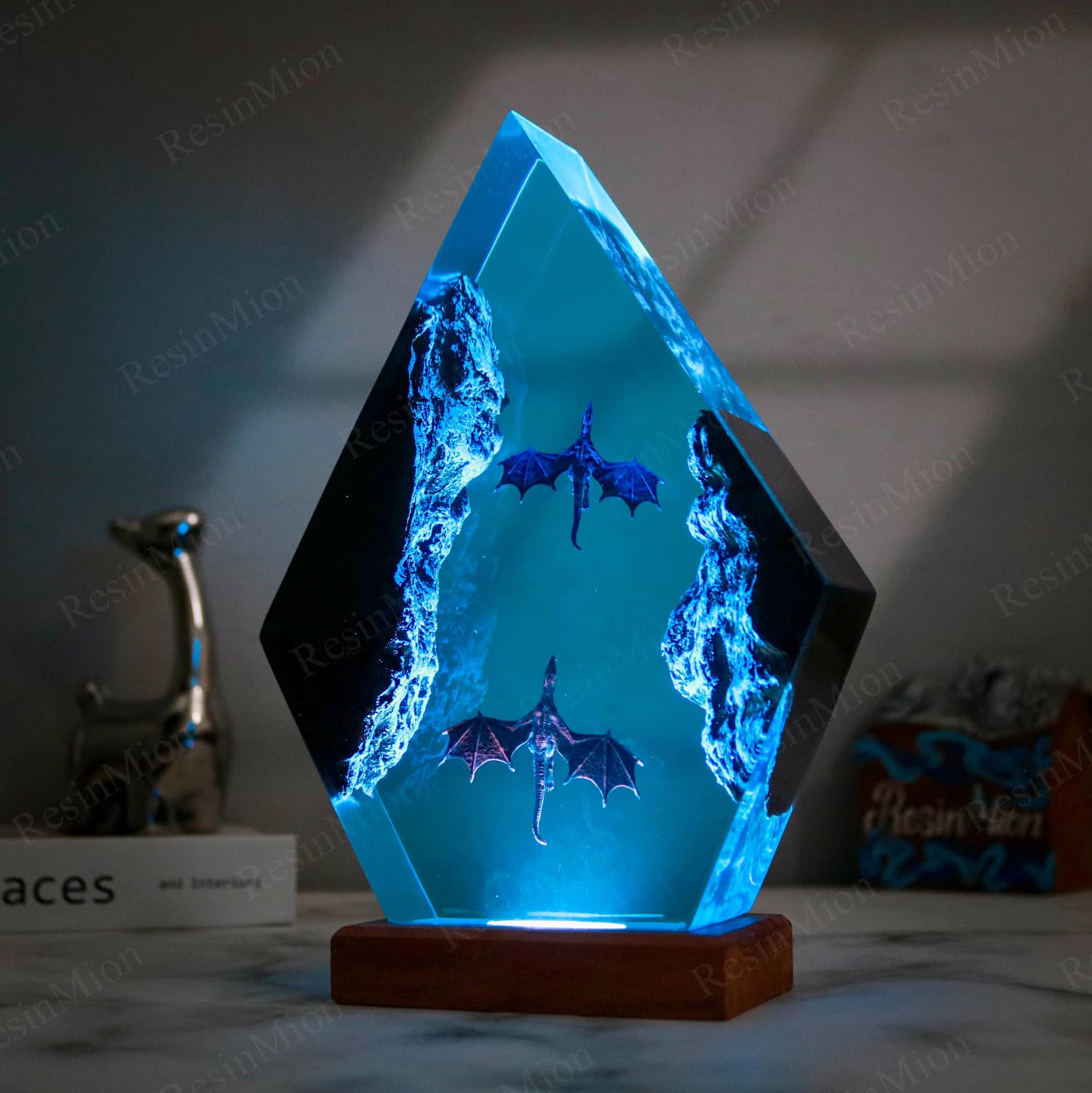 Fire Dragon and Ice Dragon Resin Lamp, Dragon lamp for home decor, resin night light, Gift for Him, Birthday gift for kids, dragon fan gifts 3