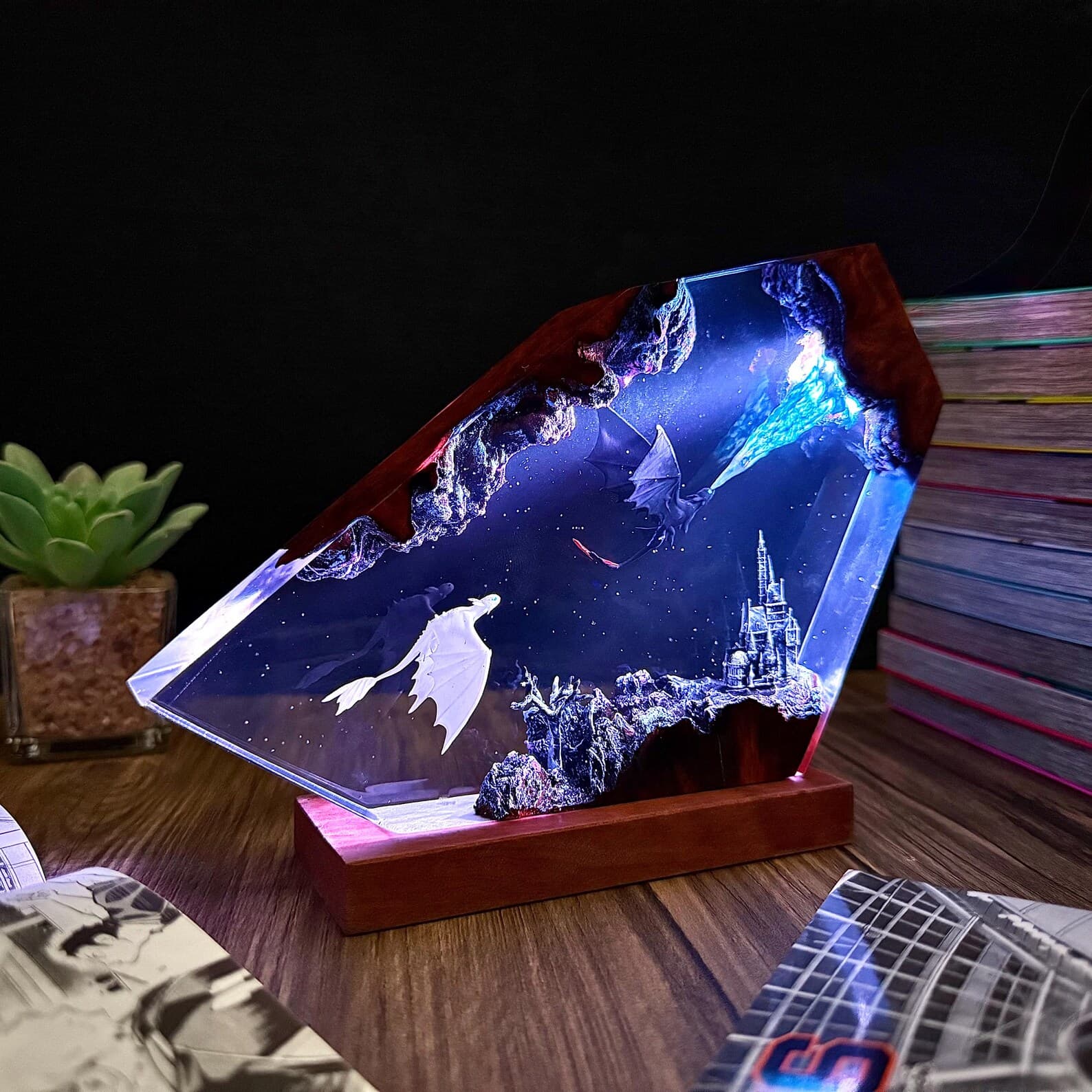 Tooth.less Dragon Resin Lamp, Fantasy Castle LED Night Light, Handmade Home Decor, Unique Gift, resin art, Housewarming Gifts Bedroom lamp 8