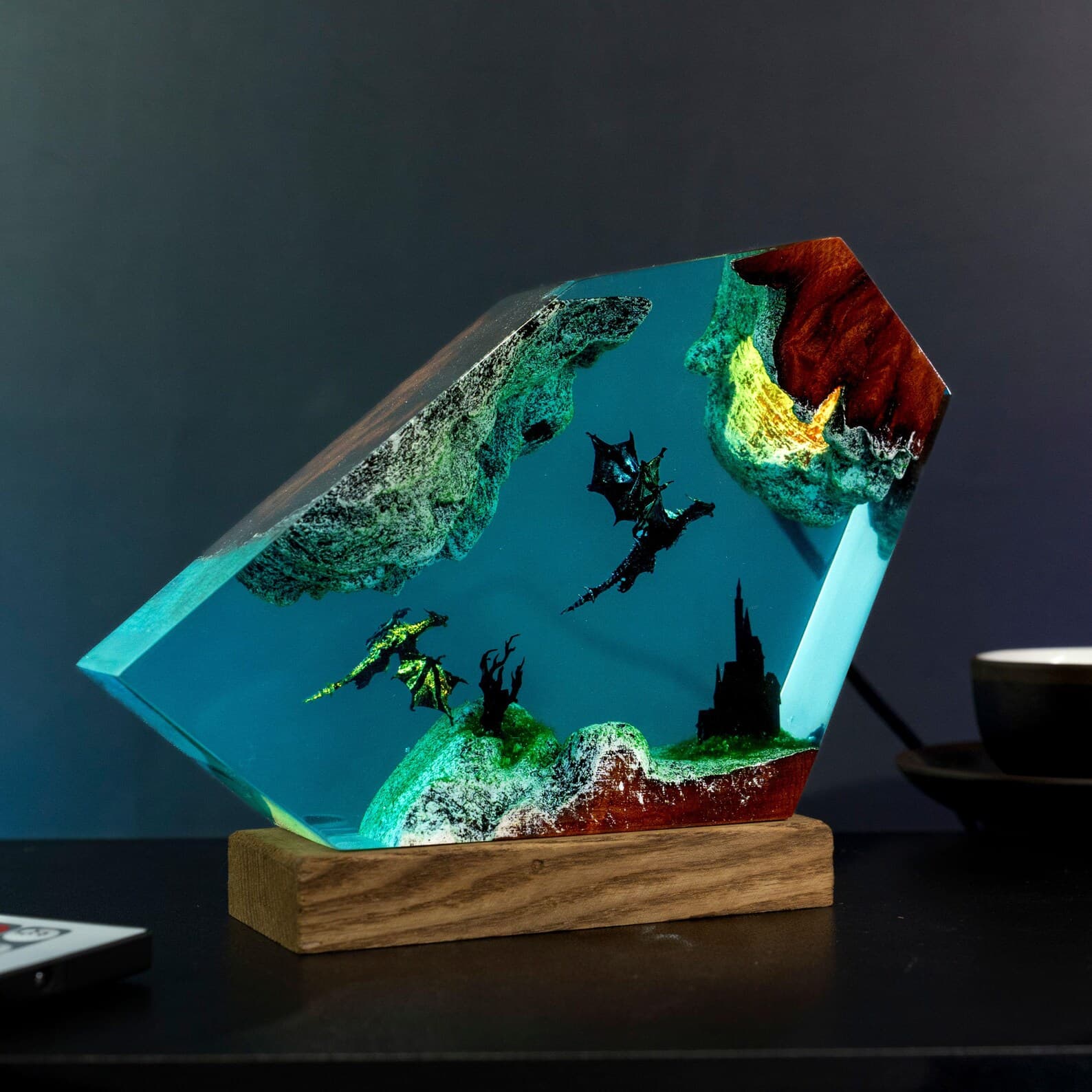 Dragon Resin Lamp – Fire & Ice Dragon Lamp – Flying Dragon Night Light – Resin Art Lamp – Dragon Gift for Him - Christmas Gift 11