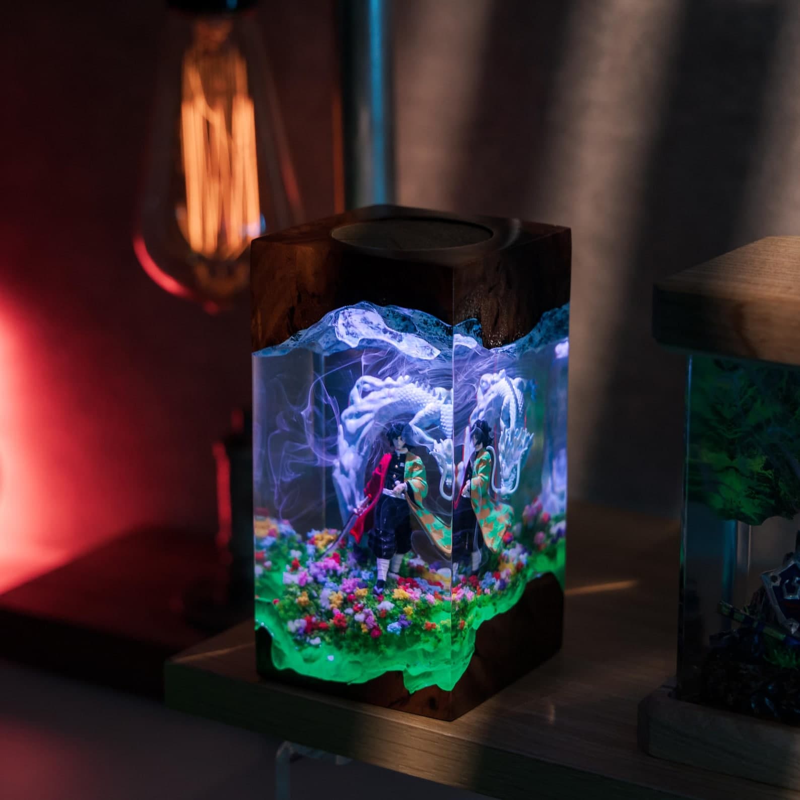 Handmade Anime Resin Diorama Lamp – Dragon and Swordsman Decorative Art Light, Custom Night Light, Table Lamp, Gift for Him, Christmas Gifts 8
