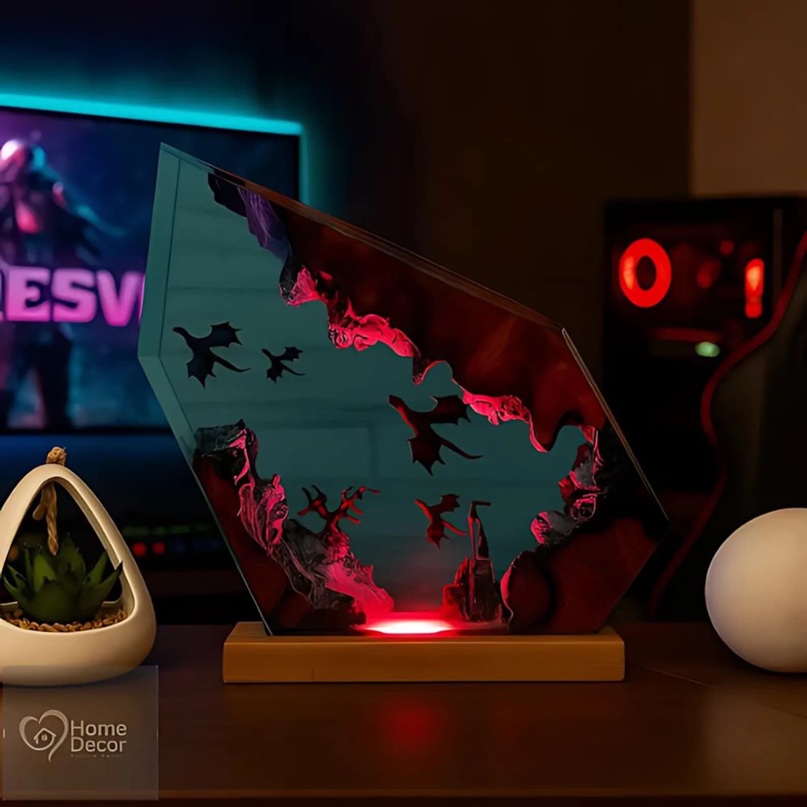 Fire & Ice Dragon Resin Lamp | 3D Fantasy Gamer Room Decor 3