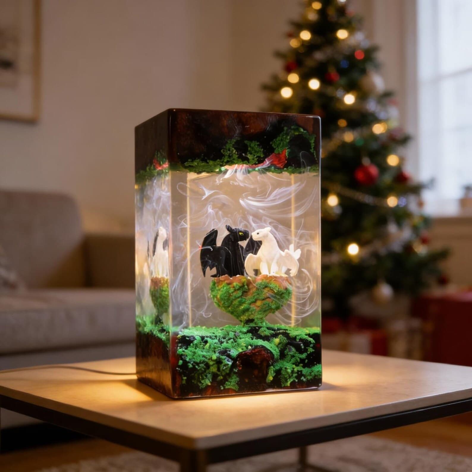 Handmade Dragon Couple Resin Lamp – LED Fantasy Night Light 6