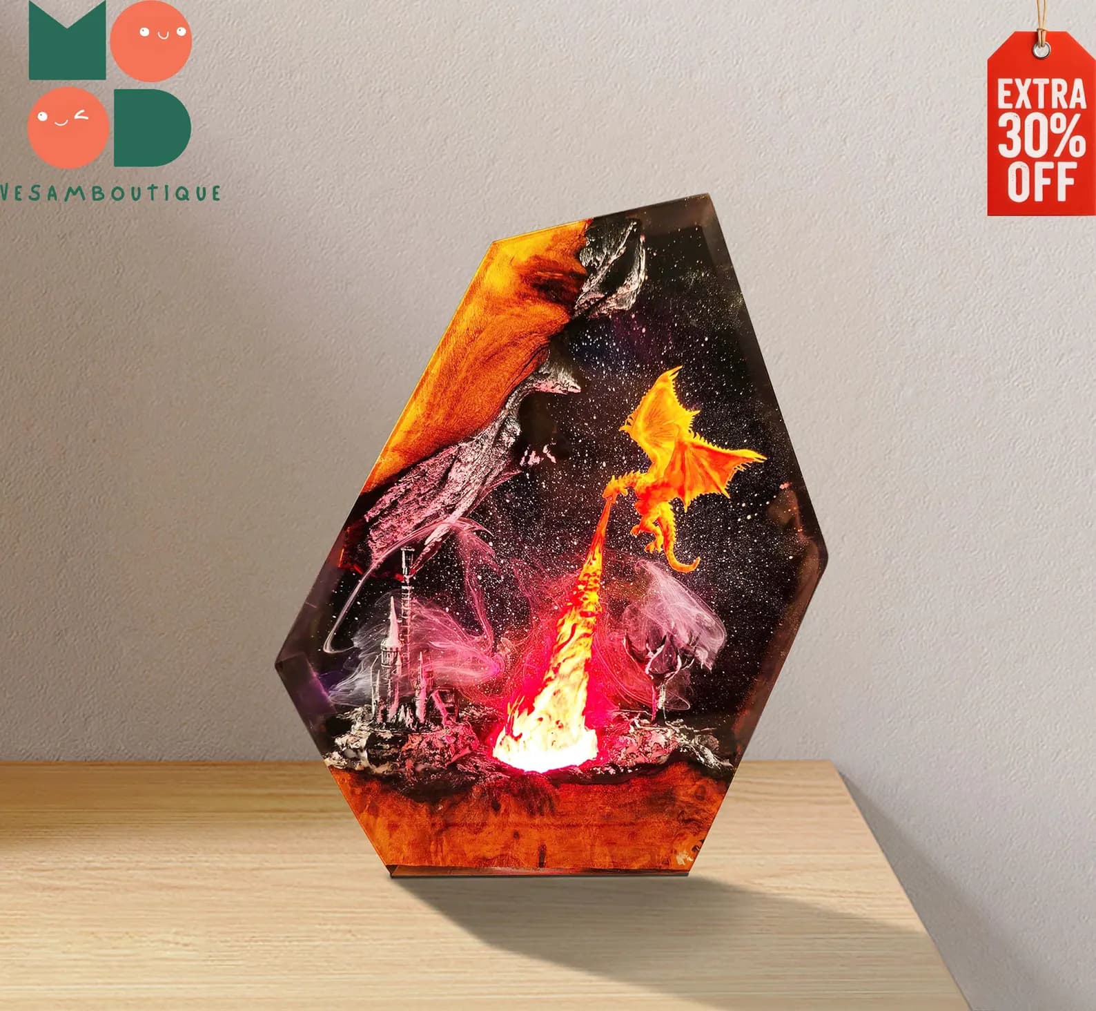 Fire Breath Dragon Resin Lamp, Resin Art, Dragon Art, Dragon Statue, Table Lamp, Gift For Him, Gaming Decoration, Dragon Lamp As Gift 3