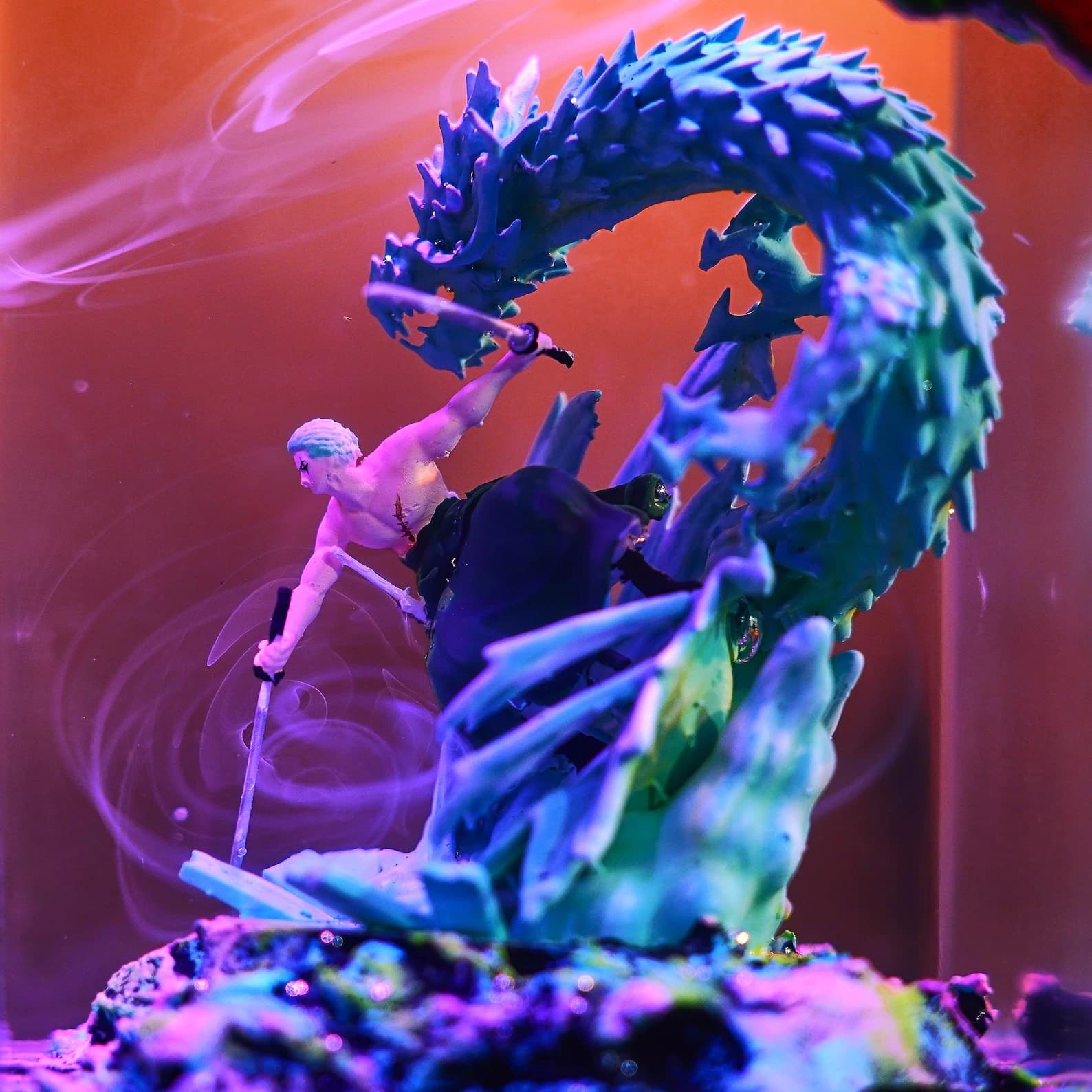 Custom 1 Pl/ece Lamp, Diorama night light, Dragon resin lamp, Swordsman Inspired, Gift For kid, Gamer Desk Decor, Christmas Gift for Him 9