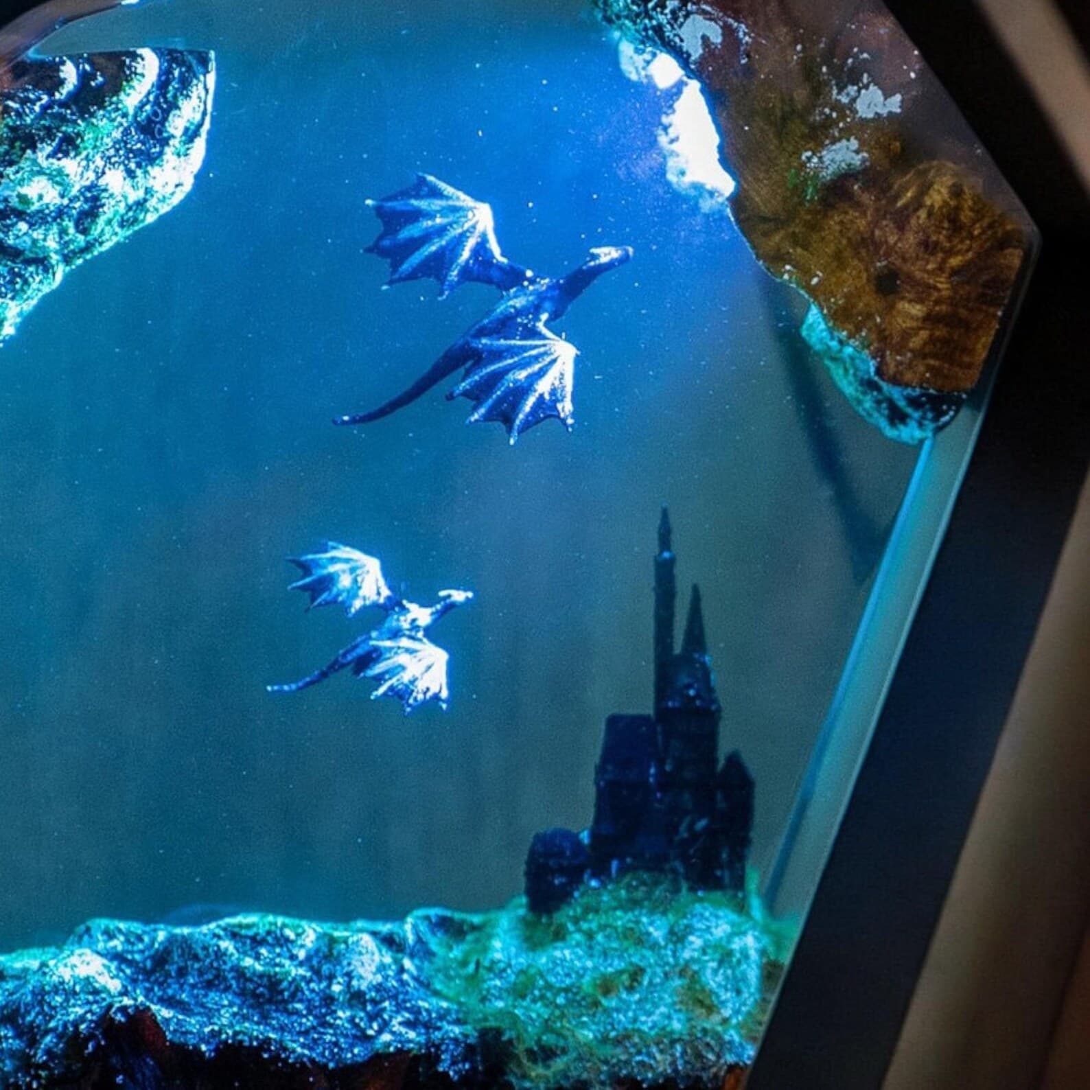 Handmade Dragon Lamp: 3D Resin Wood Fantasy Table Light 9