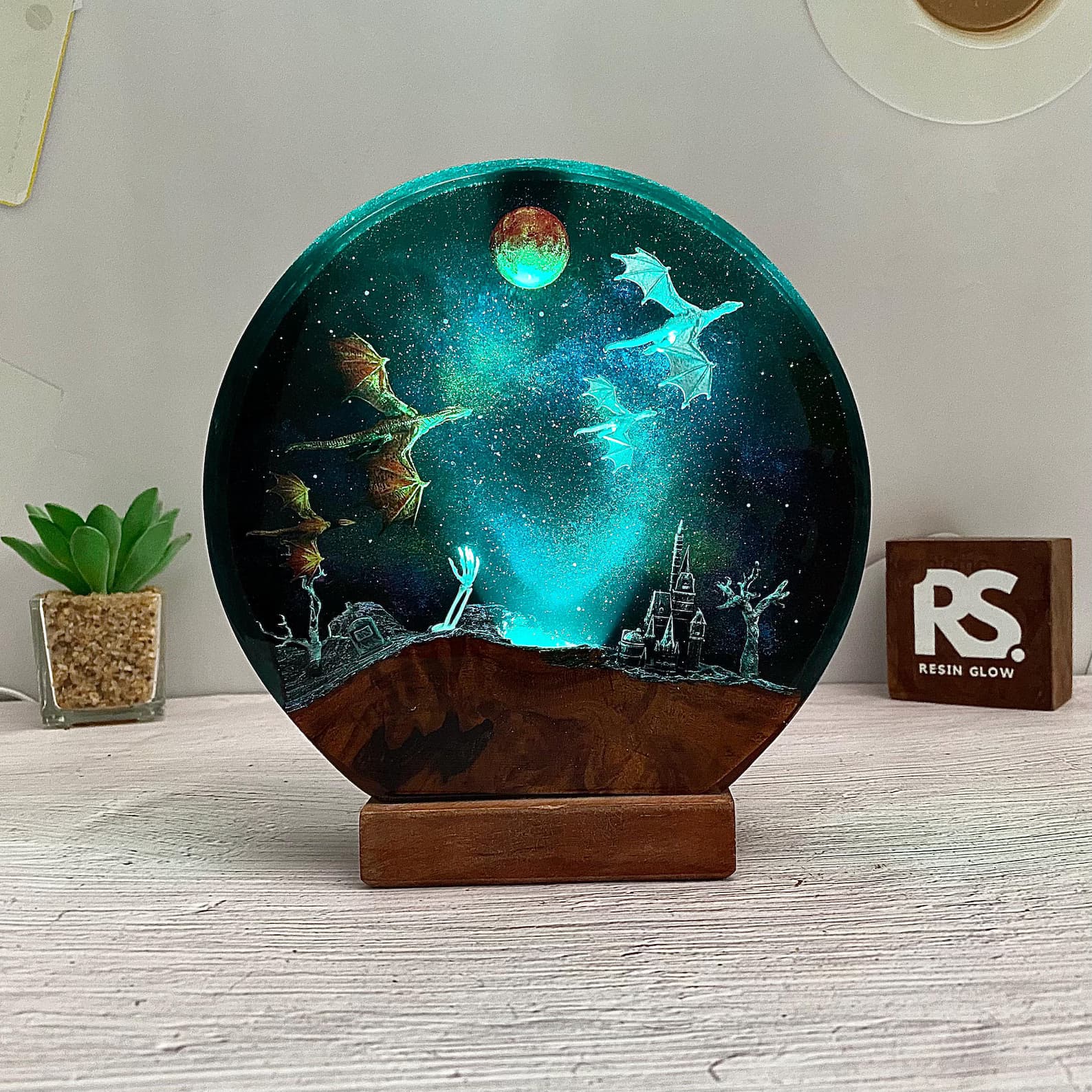 Dragon Lamp, Fire Dragon and Ice Dragon, Resin Wood Lamp, 3D Dragon Table Lamp, Home Decoration, Christmas Gift for Kid, Birthday Gift 2