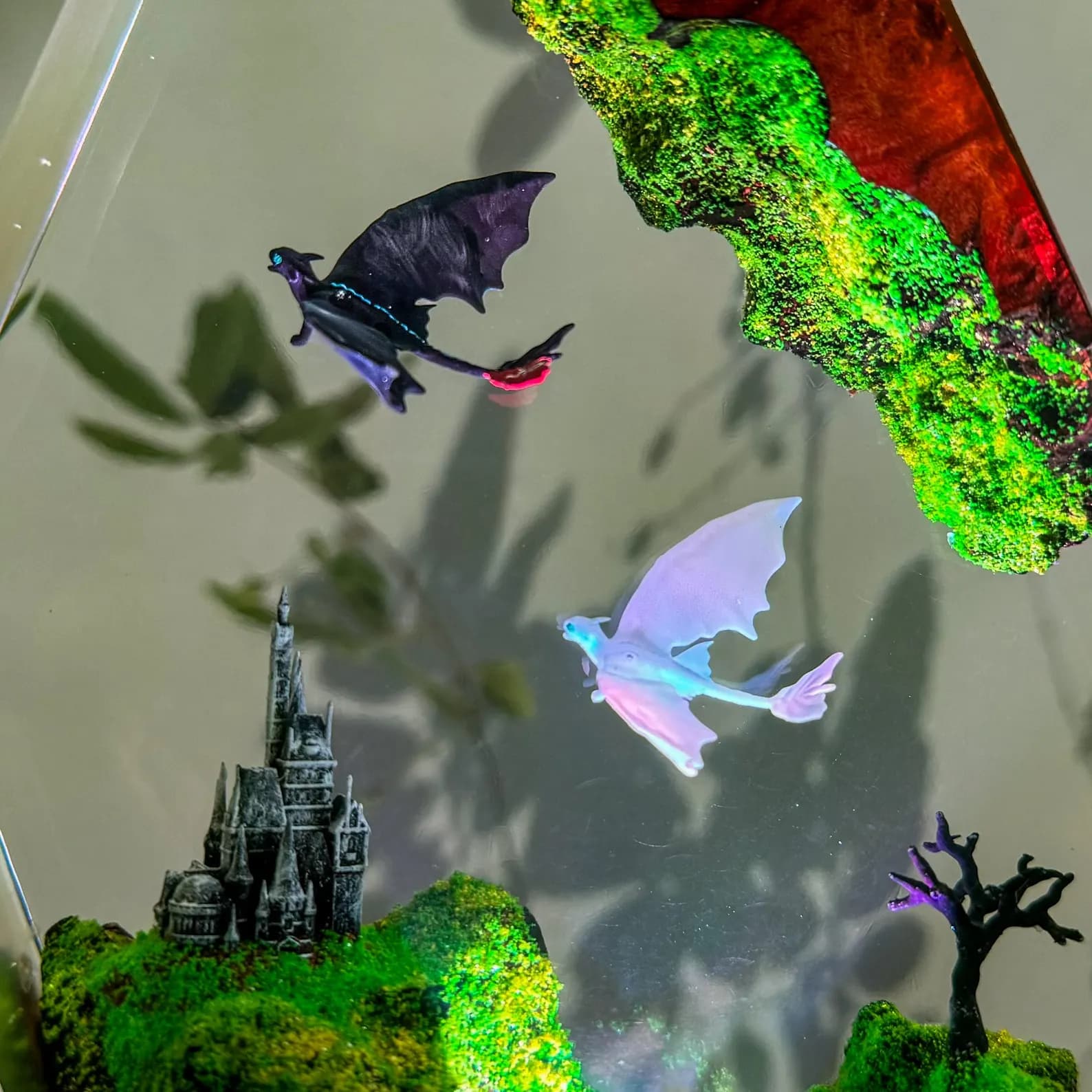 Fantasy Dragon Resin Lamp • LED Crystal Night Light with Castle & Flying Dragons • Handmade Art Decor 4